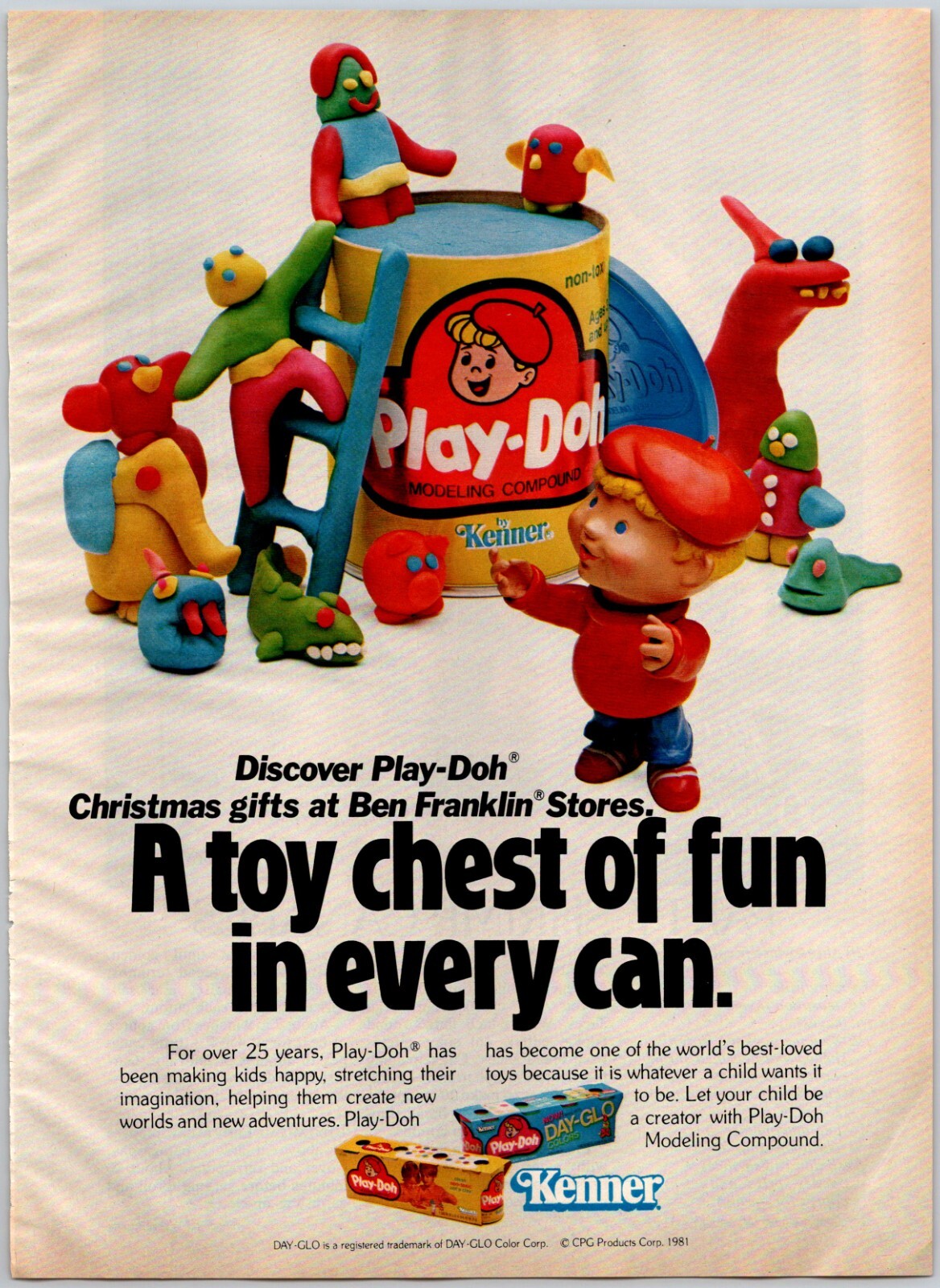 PRINT AD 1981 Play Doh A Toy Chest of Fun in Every Can Ben Franklin Stores 8×11
