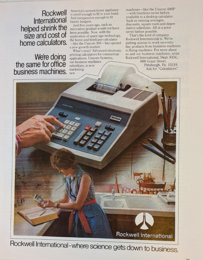 1973 Rockwell International Vintage Print Ad Unicom 500P Calculator Business 70s