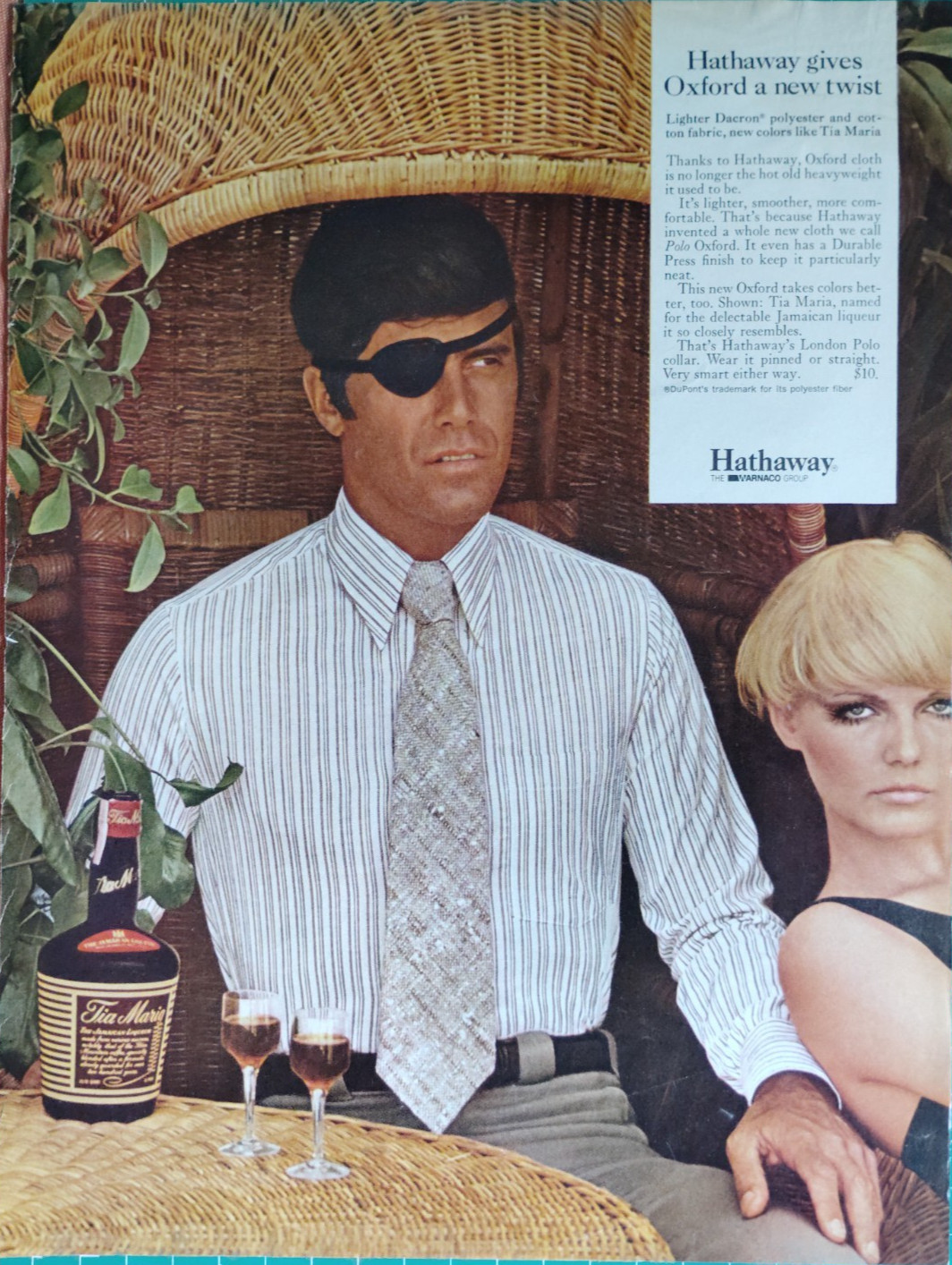 Vintage Retro 1969 Ad Hathaway Dacron Polyester Cotton Dress Shirts Tia Maria