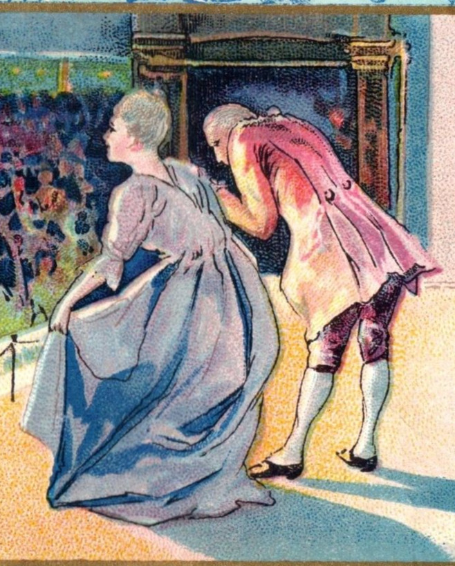 1890s Cigarette Card Stage Play Couple In Colonial-Style Dress F176