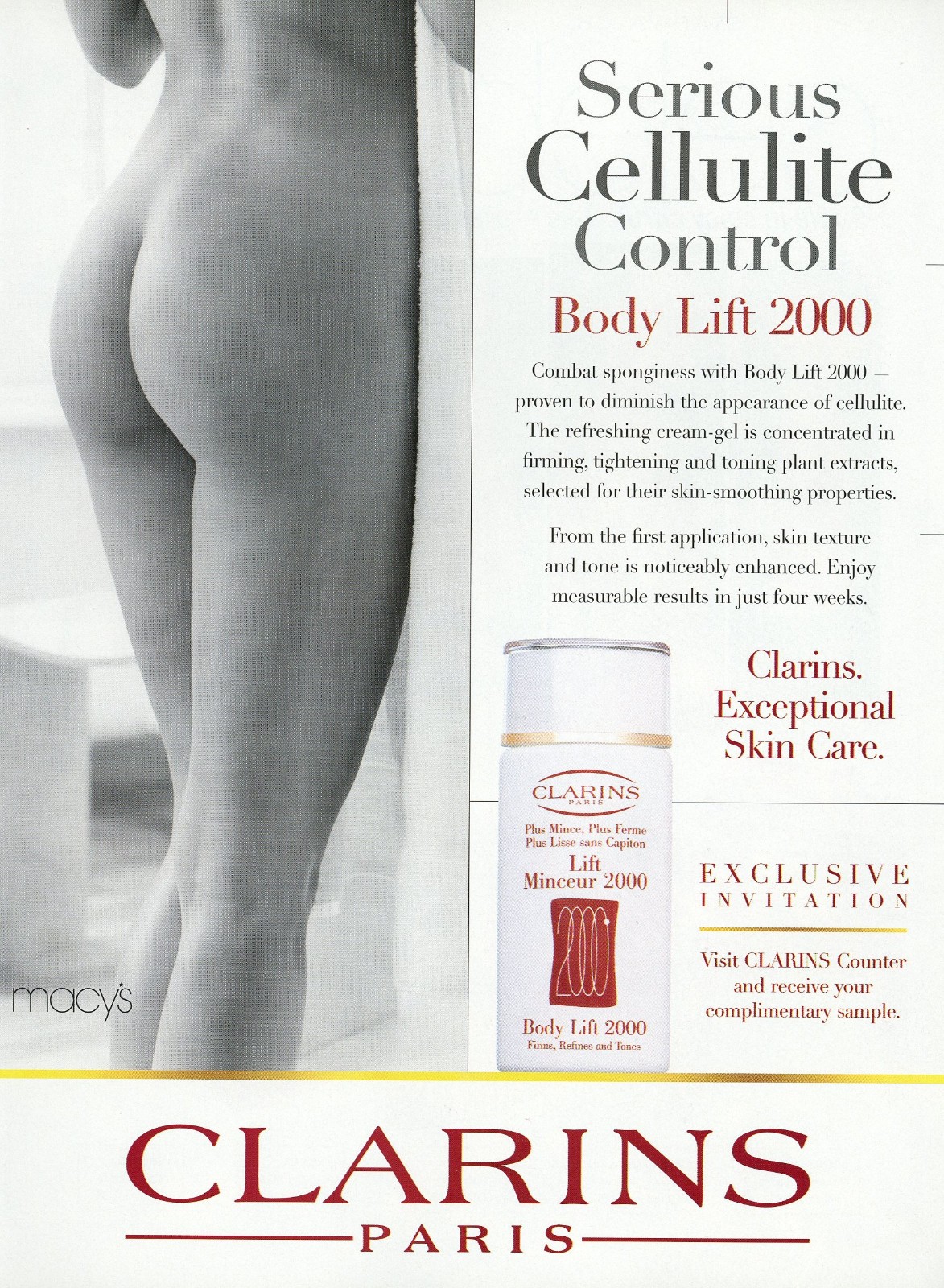 CLARINS magazine AD #28 OOP 2000 BEAUTIFUL YOUNG WOMAN BODY