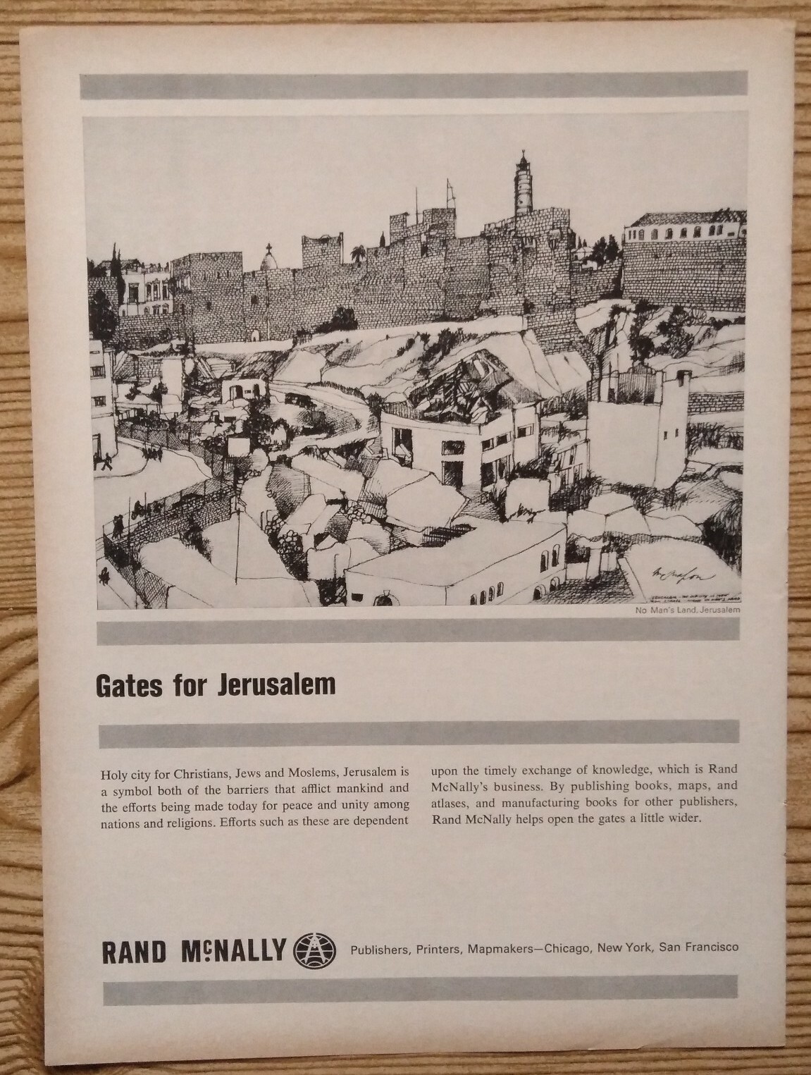 1966 No Mans Land Jerusalem Art Illustration Photo Rand McNally Vintage Print Ad