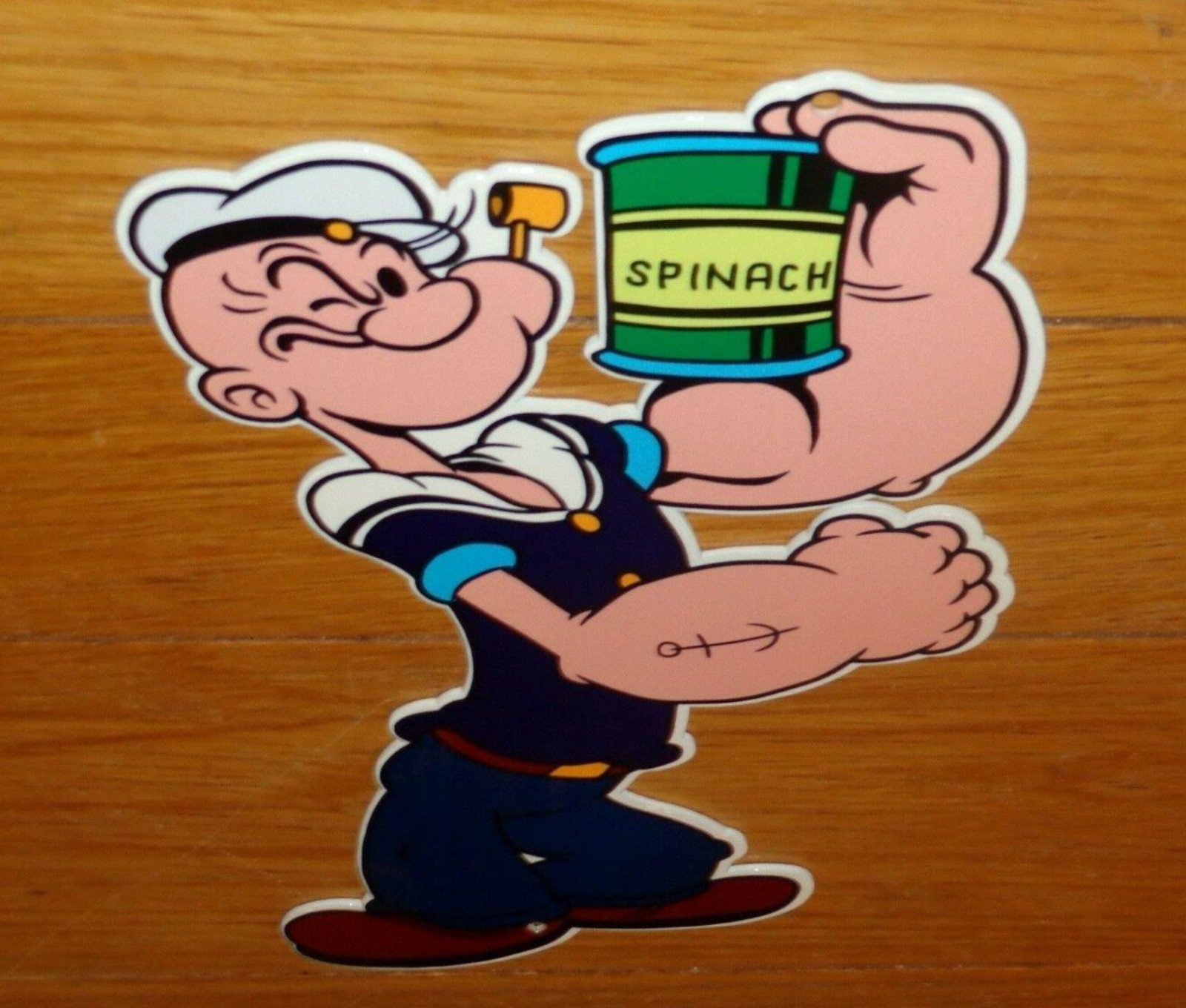 VINTAGE POPEYE THE SAILOR MAN +SPINACH 13″ METAL SODA CARTOON GASOLINE OIL SIGN