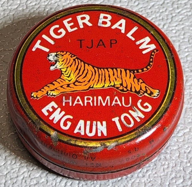Nice Vintage Tiger Balm Tin – Red – White & Gold Embossed Tin ~ AD-42