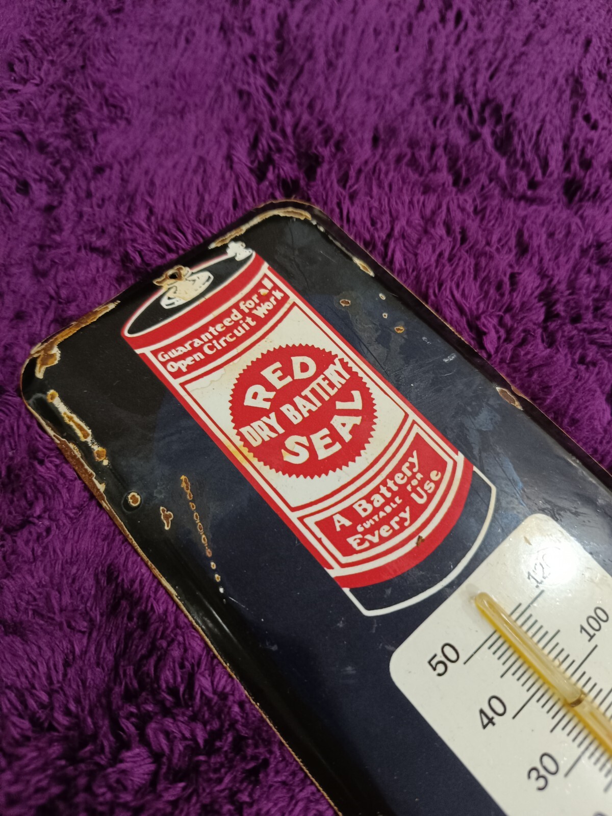 Vintage Red Seal Dry Battery Thermometer merchandise Sign Non Porcelain