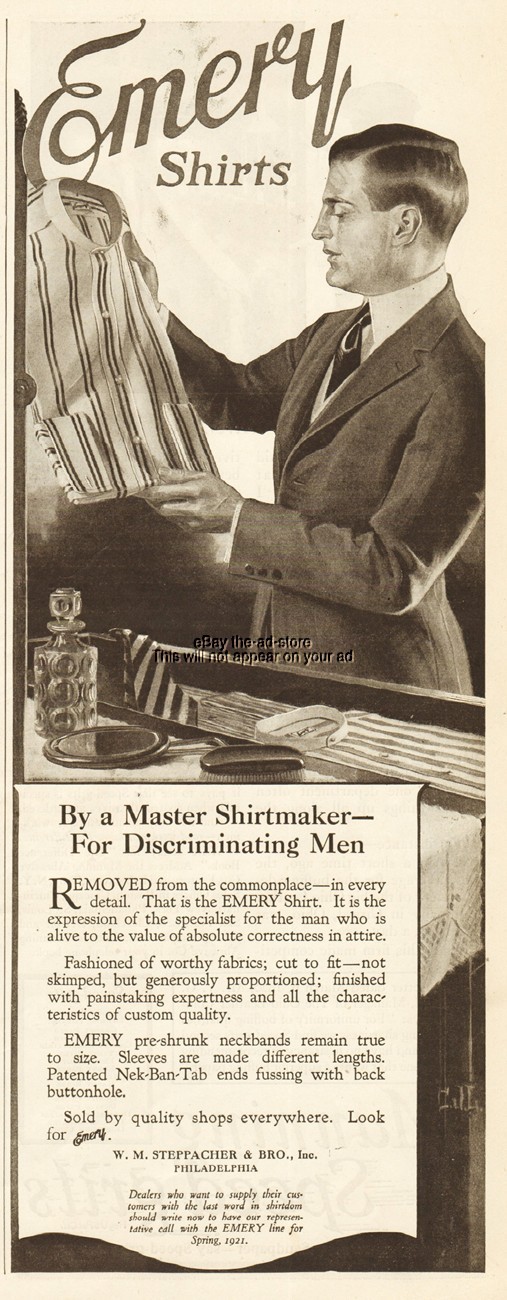 1920 W M Steppacher Bros Philadelphia PA Emery mens shirts vintage clothing ad