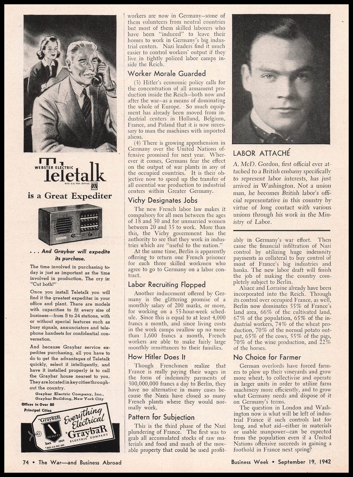 1942 Graybar Electrical Webster Electric Teletalk Office Machine Print Ad