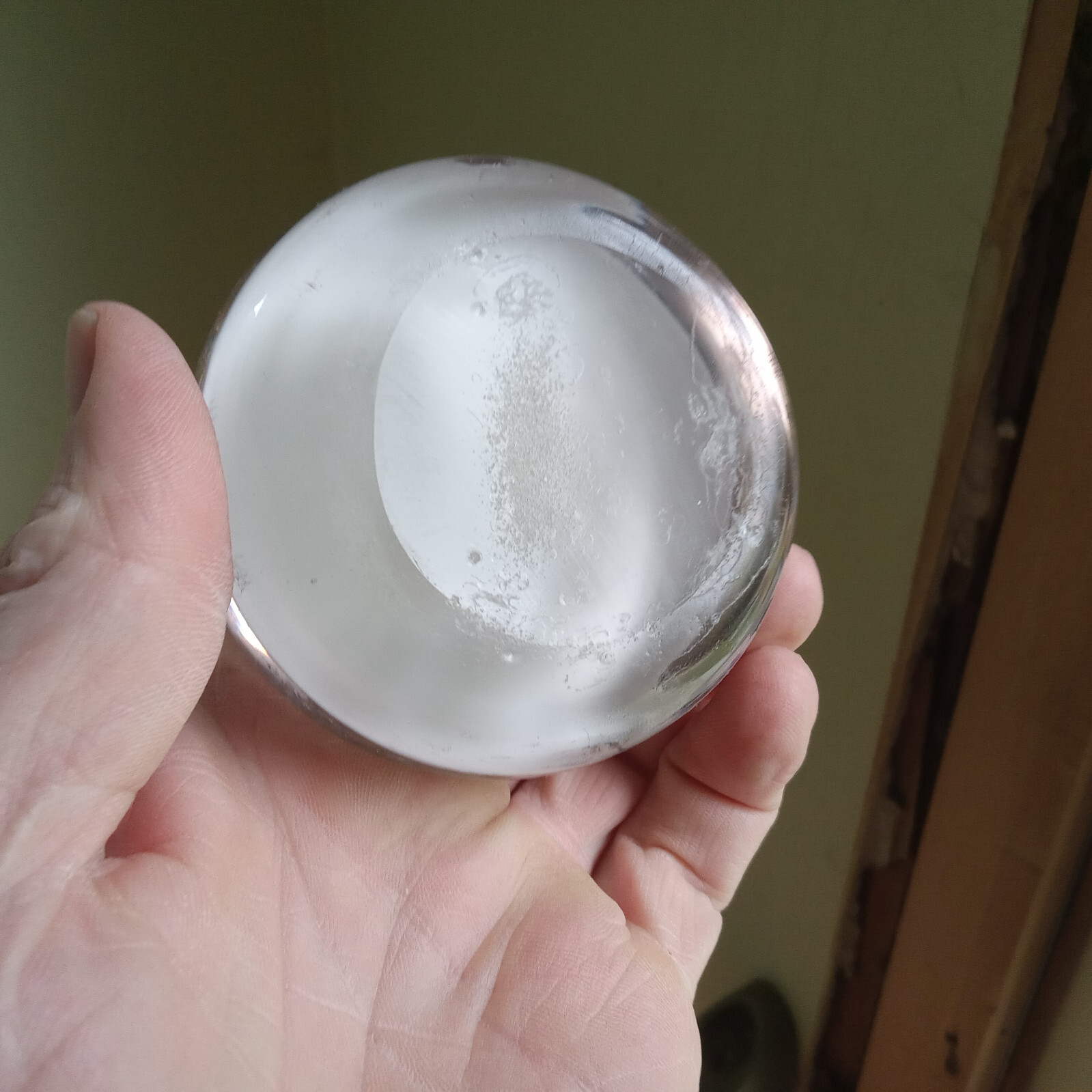 1890s COLLINS VARNISH CO LOUISVILLE,KY ANTIQUE GLASS ADVERTISING PAPERWEIGHT