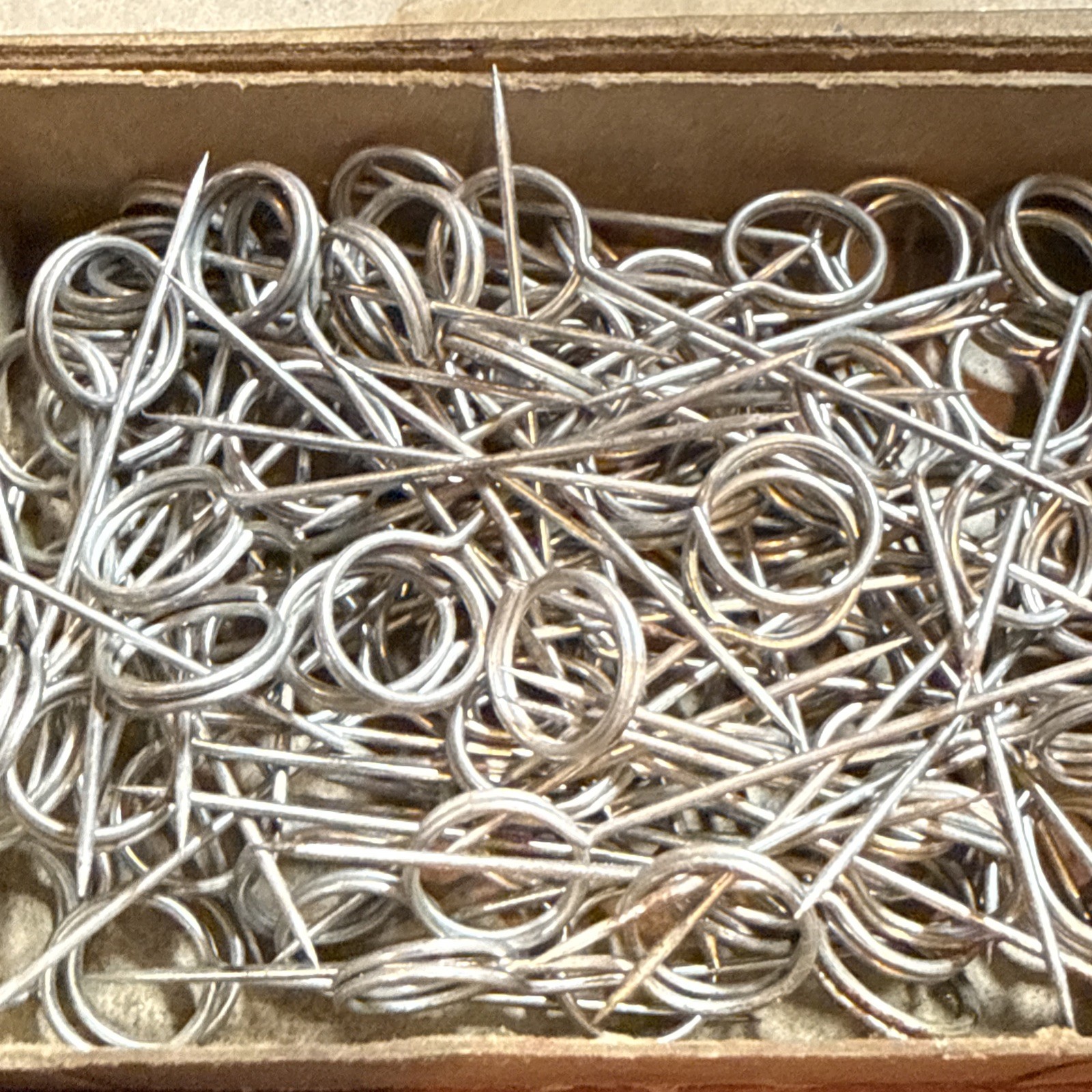 Antique Cardboard Box Of Old Metal Pin Card Holders