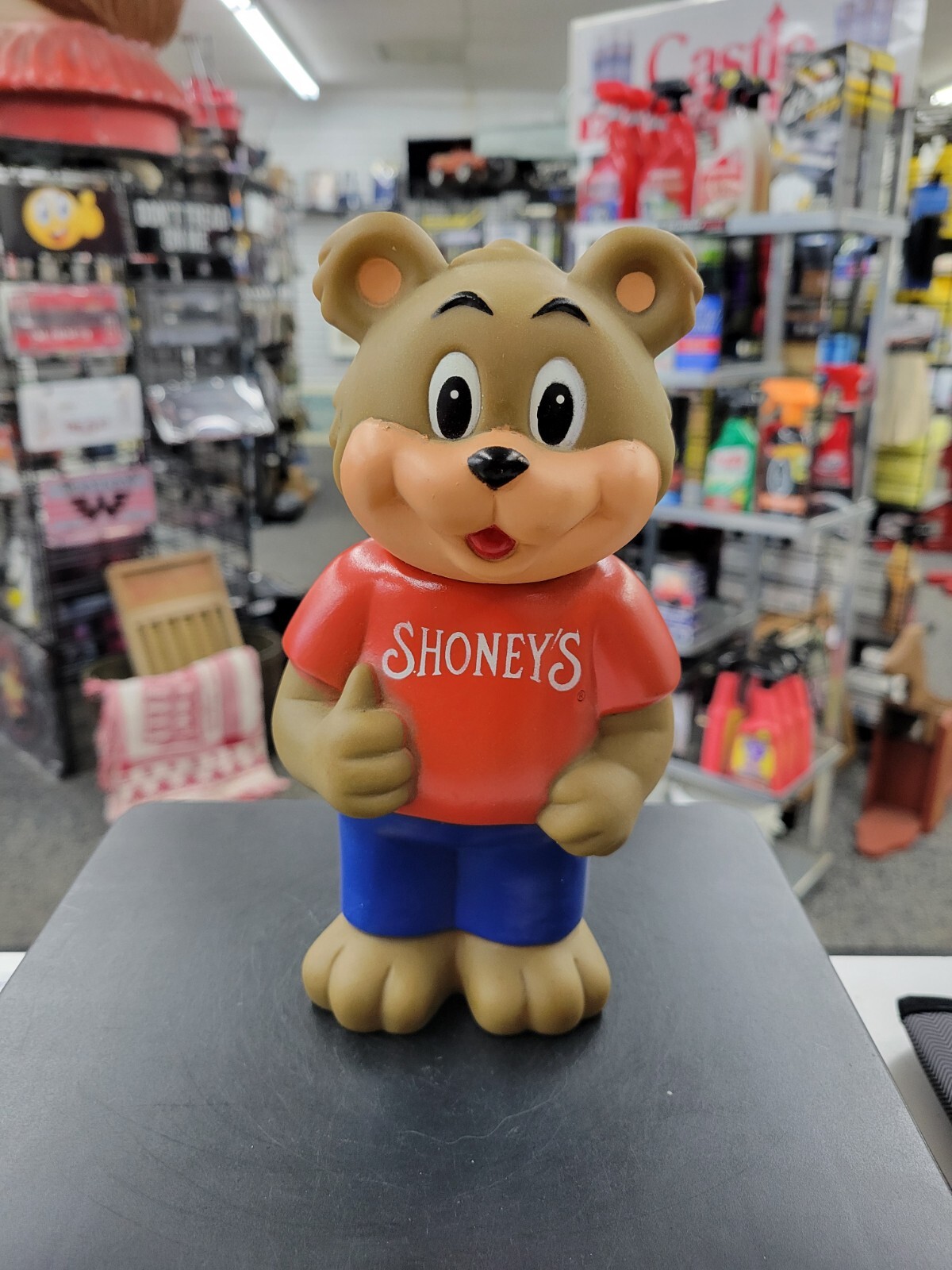 Vintage 1993 Shoneys Restaurant BEAR Vinyl Figure Bank Advertising Collectible