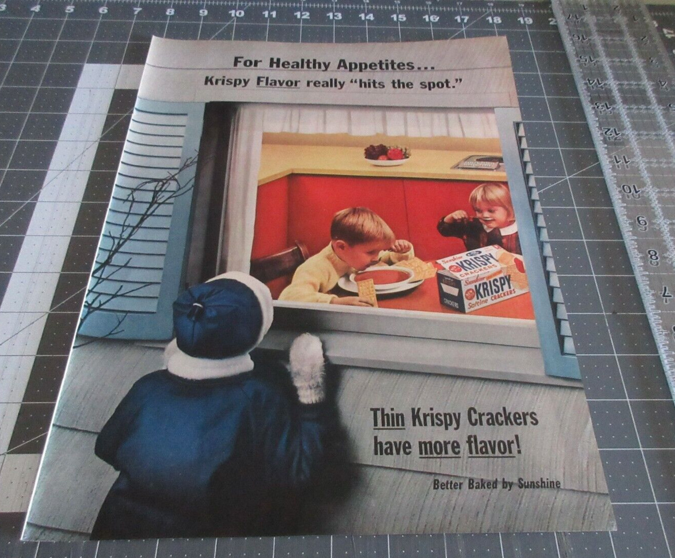 1966 Sunshine Krispy Crackers, Healthy Appetites Kids, Vintage Print AD