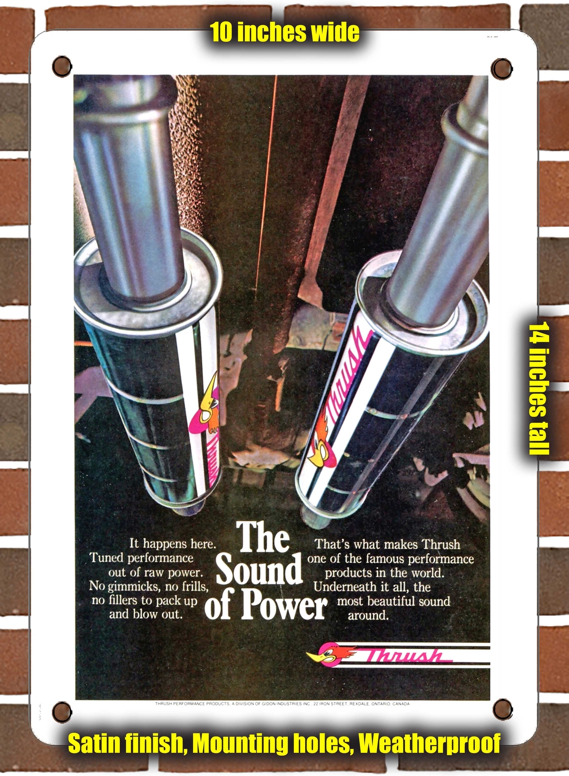METAL SIGN – 1972 The Sound of Power Thrush – 10×14 Inches