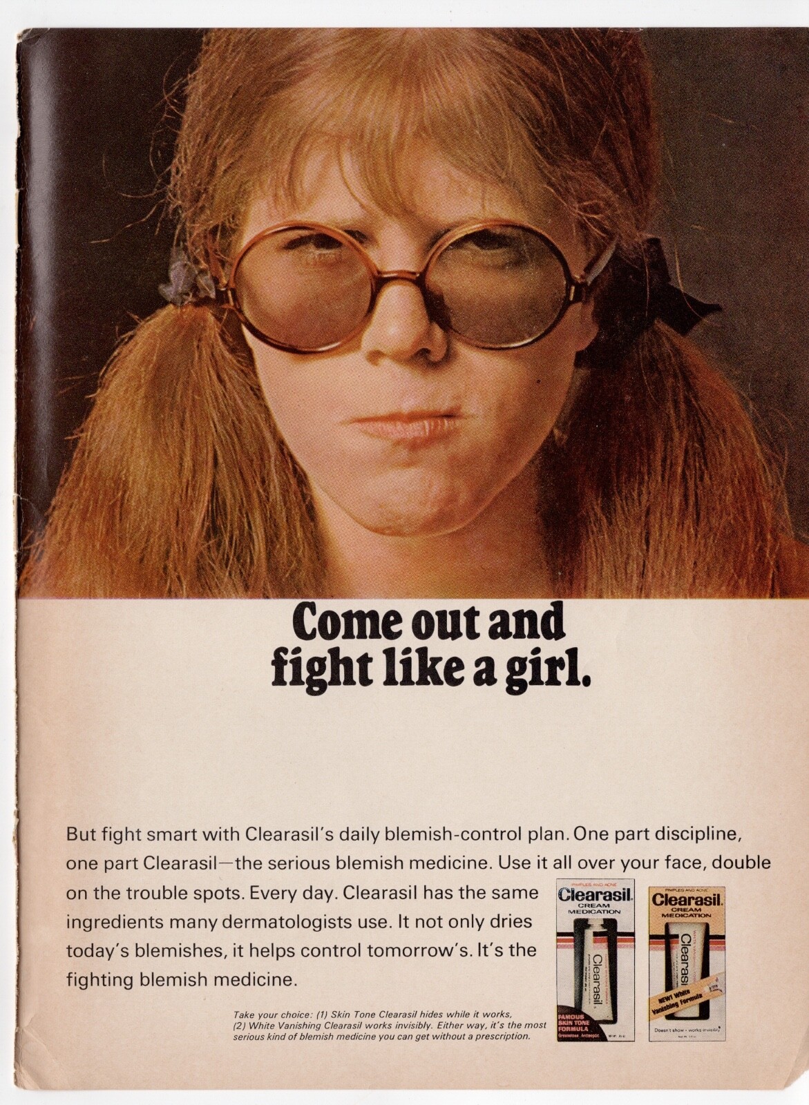 vintage 1960s magazine print ad CLEARASIL acne cream Fight Like A Girl skin care