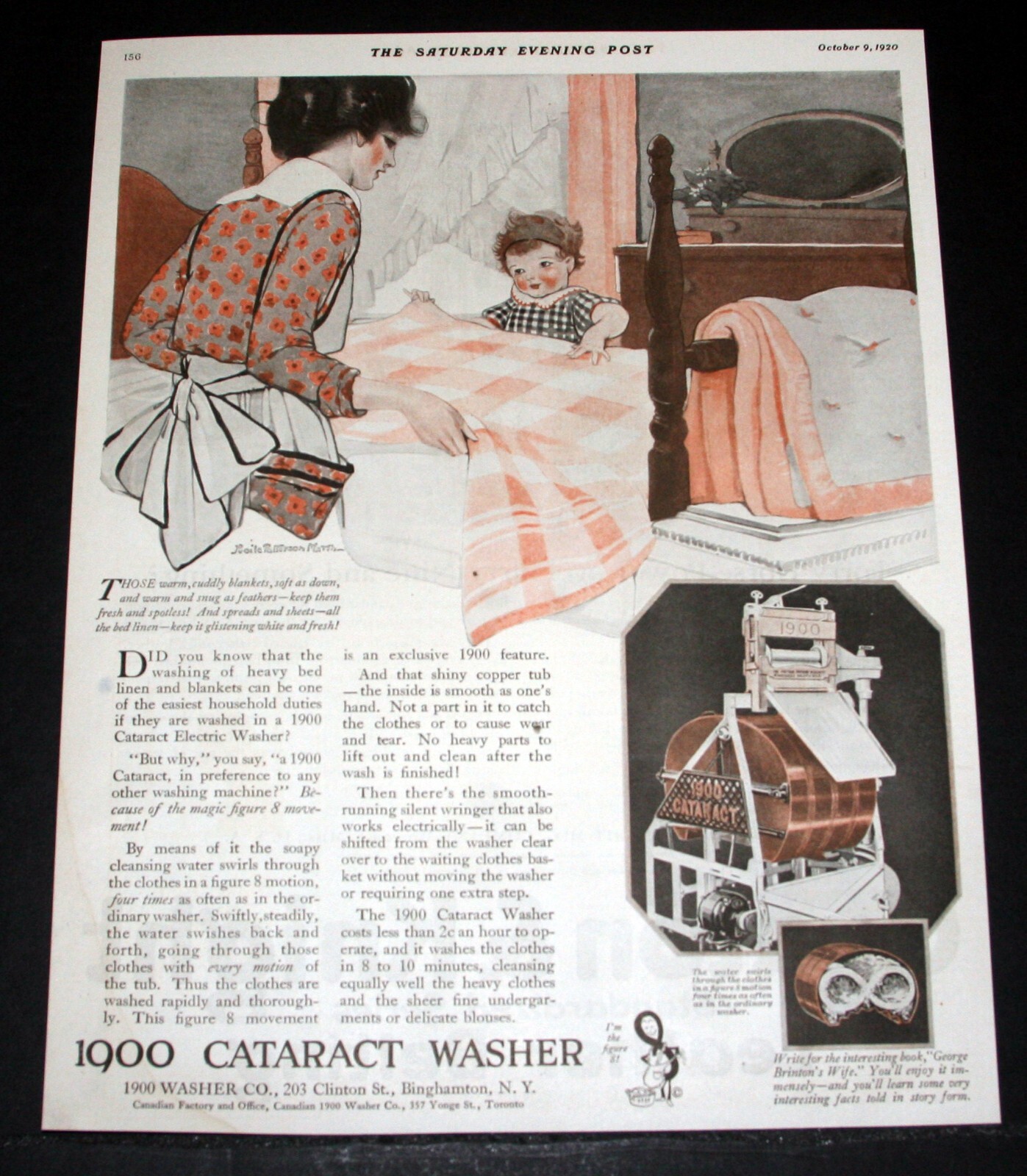 1920 OLD MAGAZINE PRINT AD, 1900 CARTARACT WASHING MACHINE, “MAGIC 8” MOVEMENT!