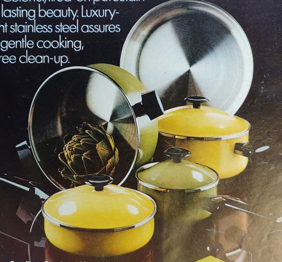 Vintage Ad Town House Cookware West Bend Avocado Harvest Colors Dishwasher Safe