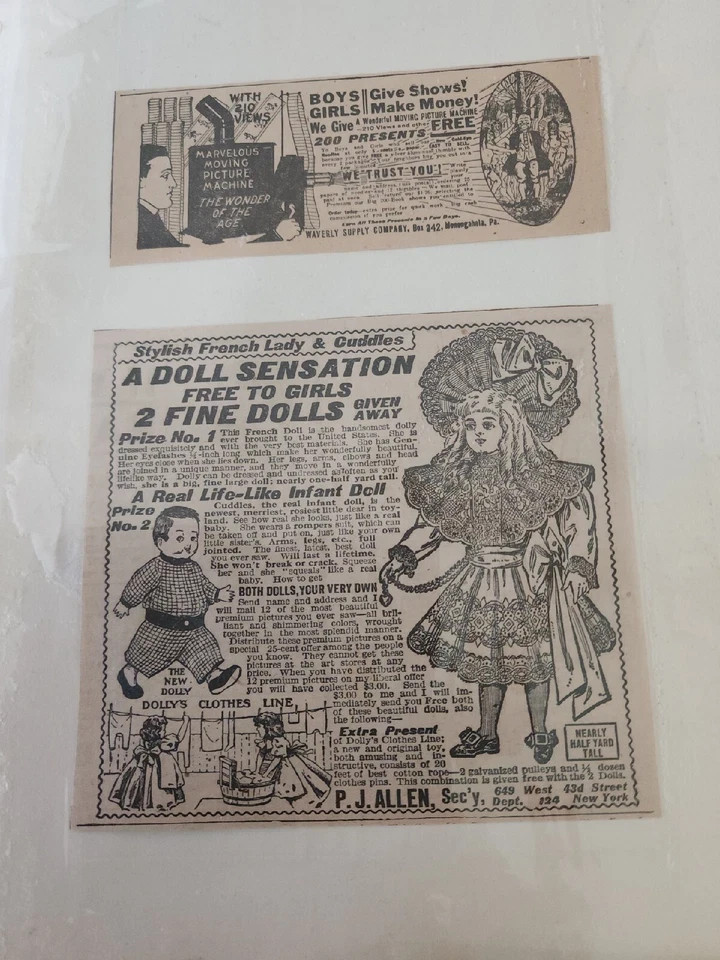 Vintage 1910s-1920s Newspaper Print Ads Kids Toys Lot of 3 Clippings