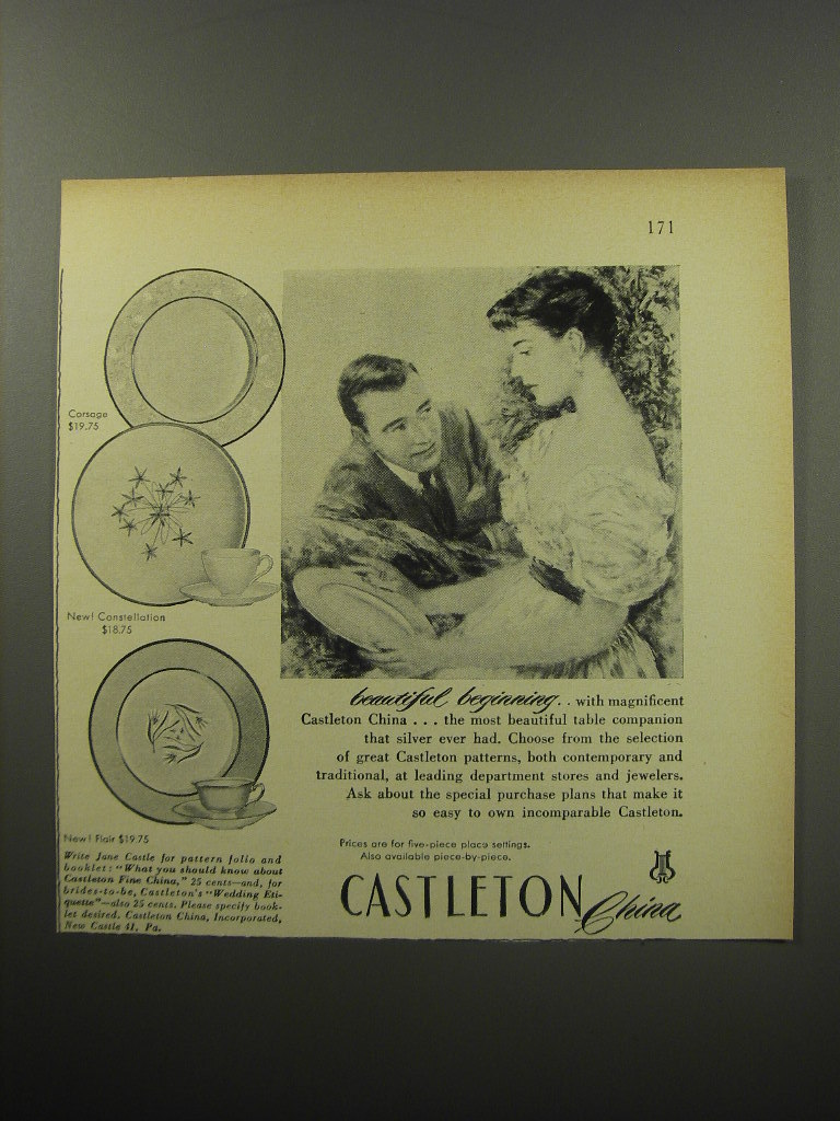 1955 Castleton China Advertisement – Flair, Corsage and Constellation Patterns