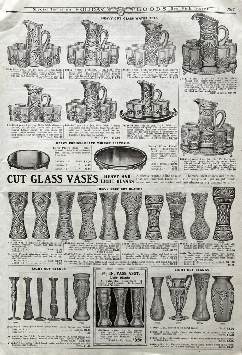 1920 Antique Cut Glass Vase Water Set Art Catalog Page Vintage Print Ad