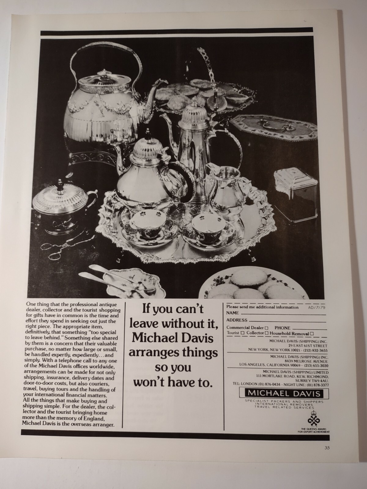 Michael Davis Antique Dealer English Tea Set Vintage Print Advertisement
