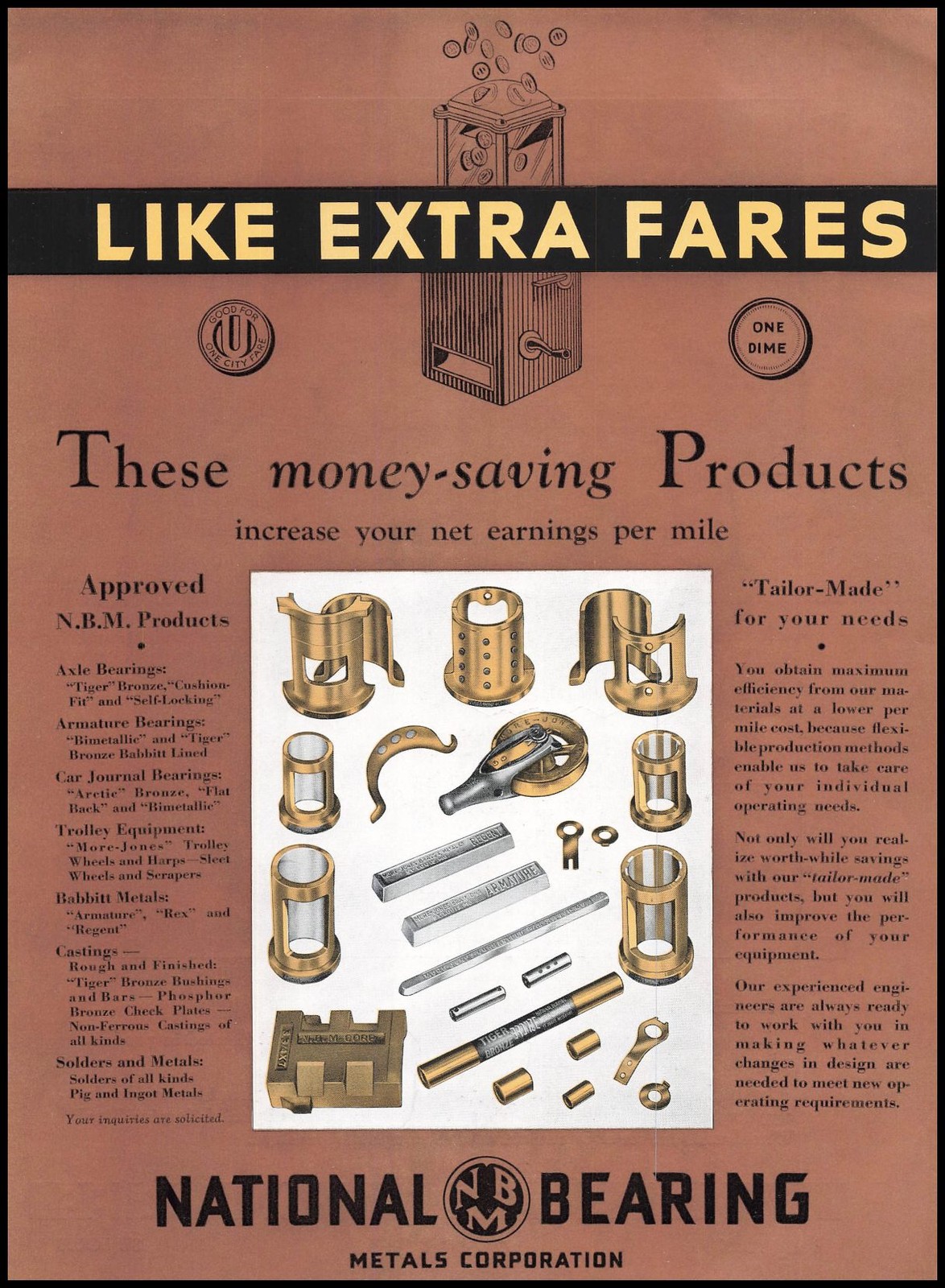 1935 National Bearing Metals Corp Trolley Coach Bus Street Car Bearings Print Ad
