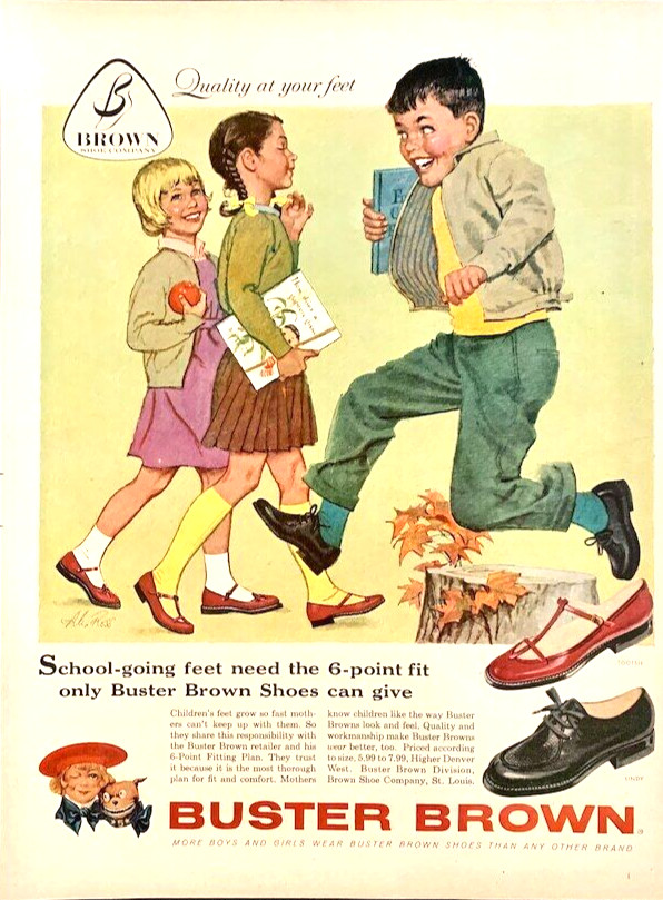 Vintage 1950’s Buster Brown Shoes Ad Reproduction Print Advertising 17×12