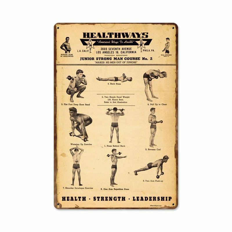 HEALTHWAYS BODY BUILDERS MEN GYM 18″ HEAVY DUTY USA MADE METAL ADVERTISING SIGN