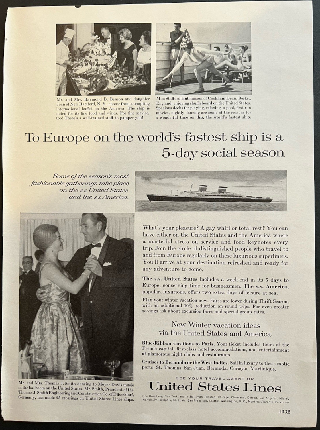 Vtg 1963 AD United States Lines Cruise Ship, Travel, Vacation,