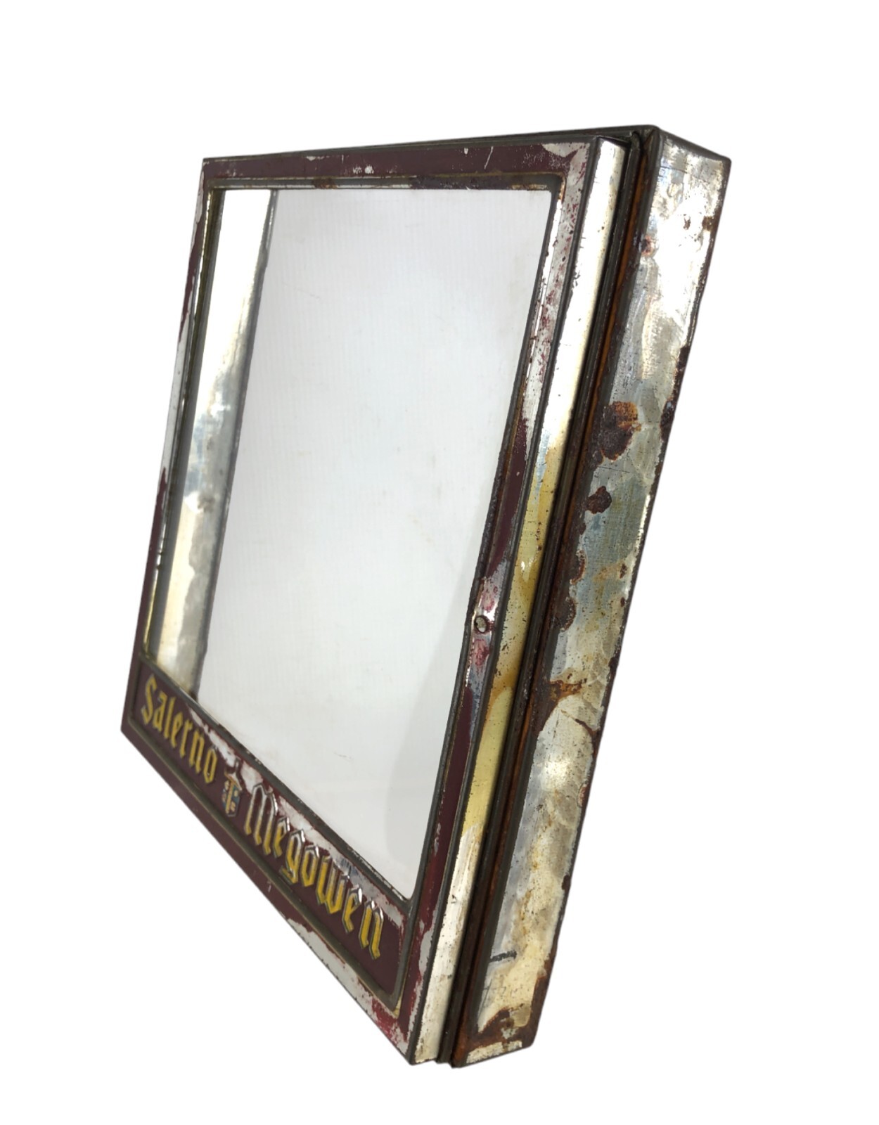 1920s Salerno & Megowen Tin Store Biscuit Display Hinged Glass Lid Cover