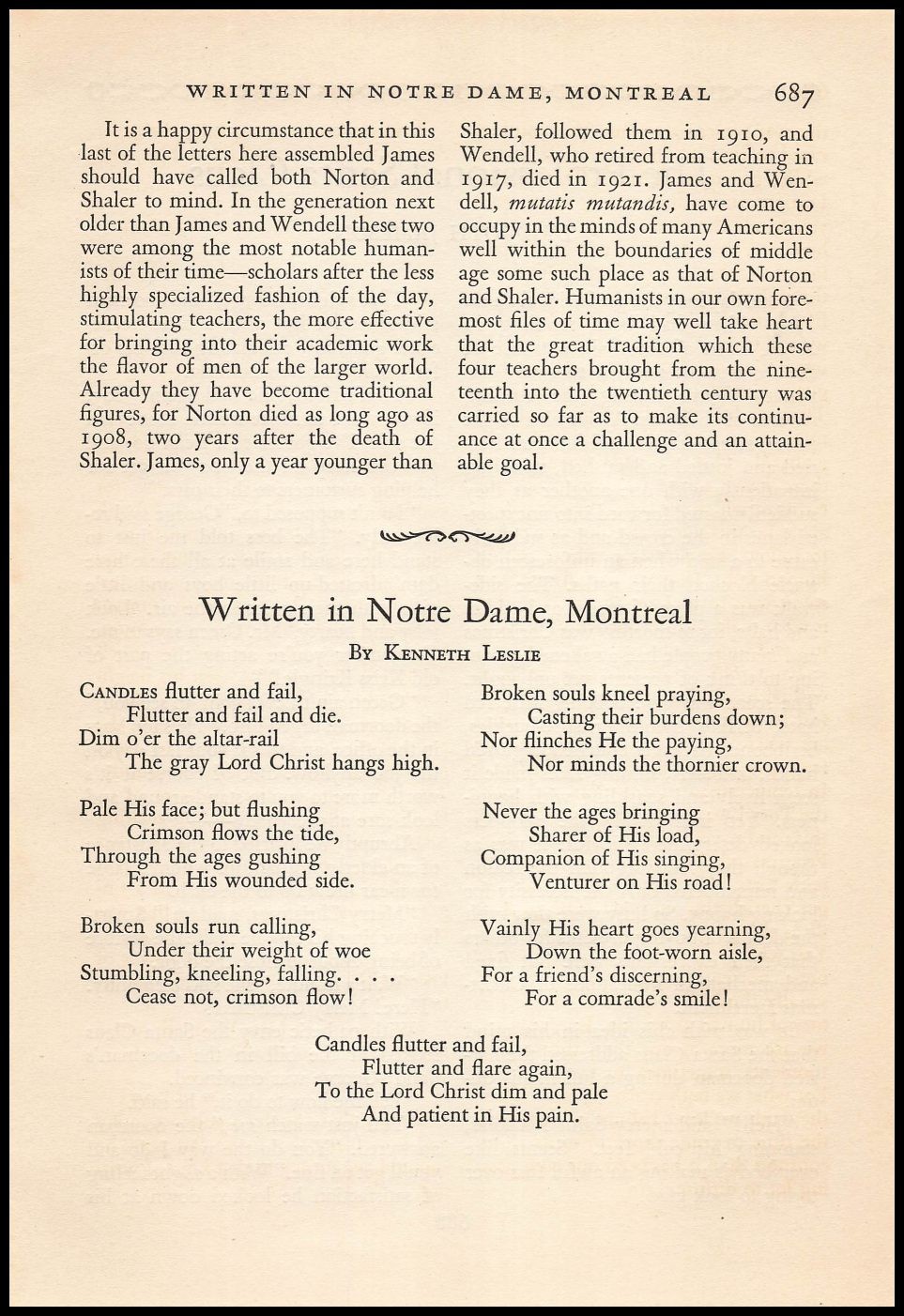 1929 Written in Notre Dame Montreal Poem By Kenneth Leslie Vintage Print Ad