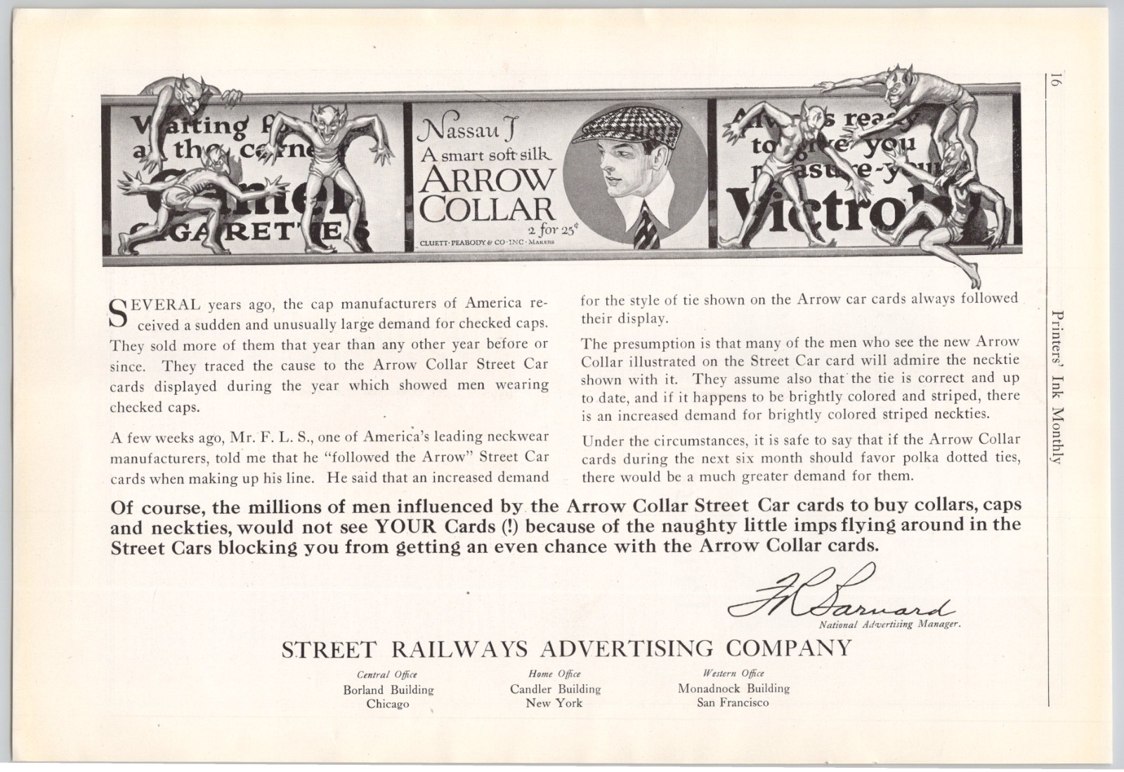 Street Railways Advertising Company Arrow Collar Street Card Cards 1922 Print Ad