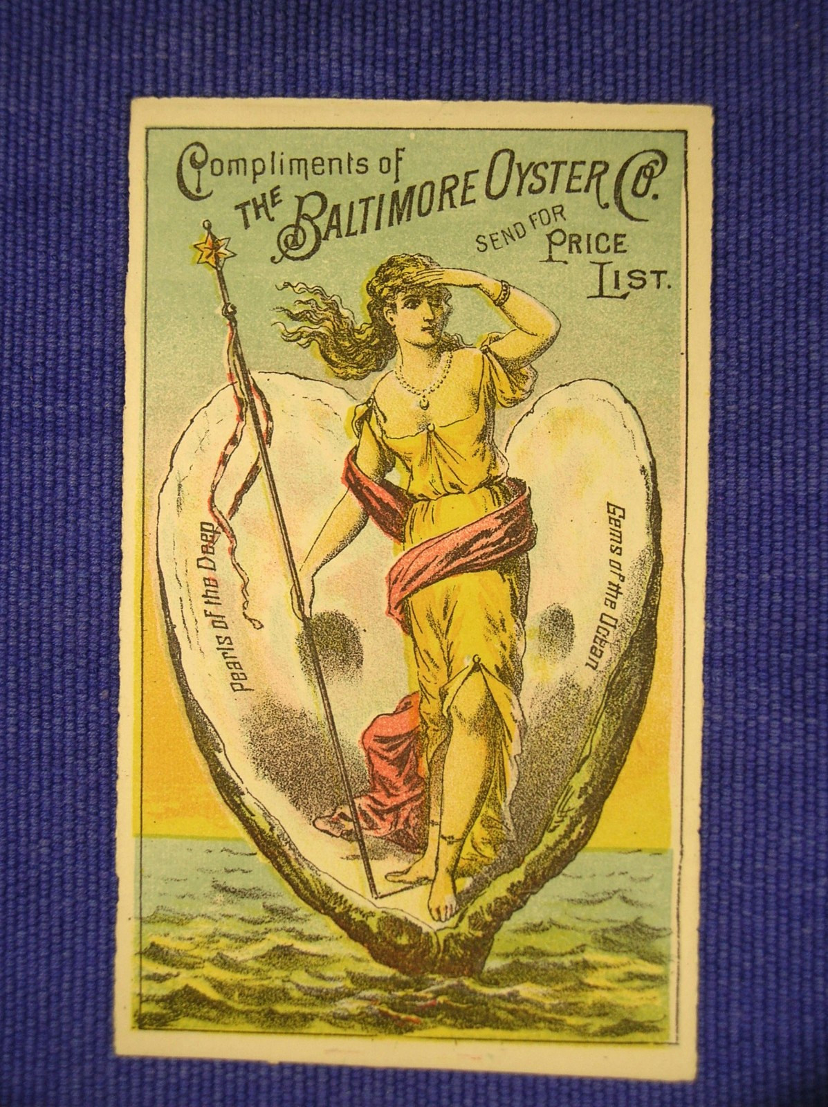 Baltimore Oysters Co. Trade Card Send for Price List