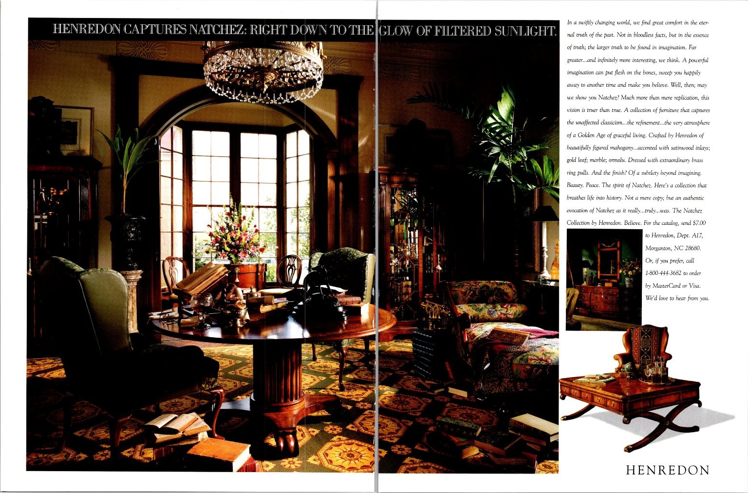 Henredon Vintage Print Ad Poster Furniture Natchez Collection 1980s Home Decor