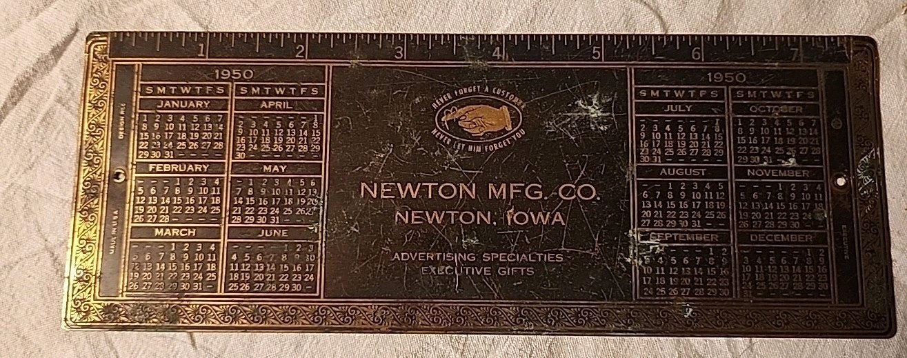 1950 Newton Mfg. Company Brass Advertising Metal Calendar