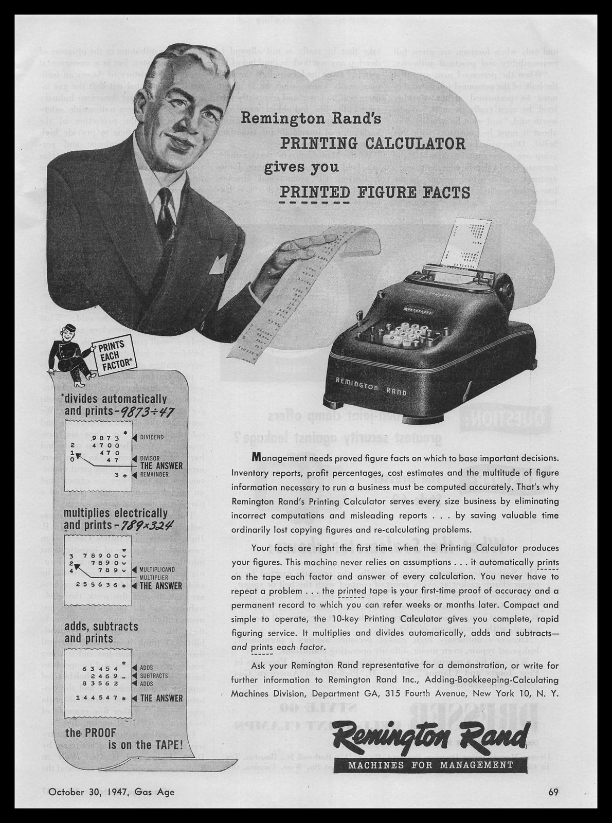 1947 Remington Rand Printing Calculator Machines For Management Vintage Print Ad