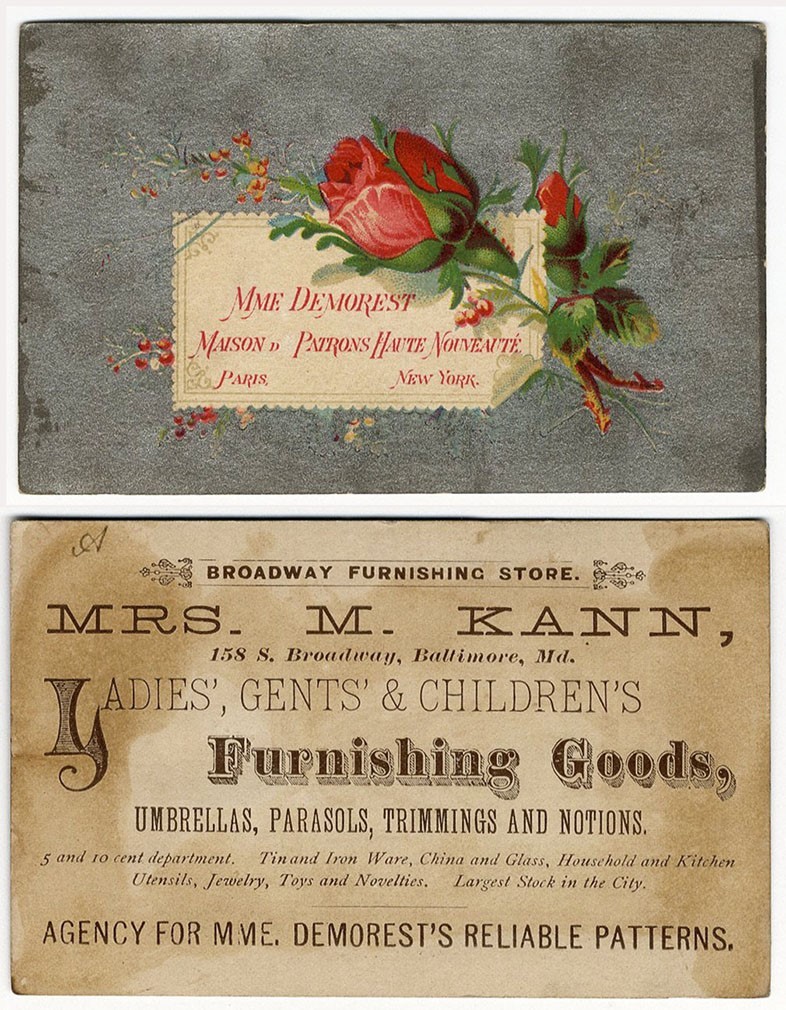 Baltimore MD DEMOREST Pattern Mrs KANN Fashion Goods Store VICTORIAN Trade Card