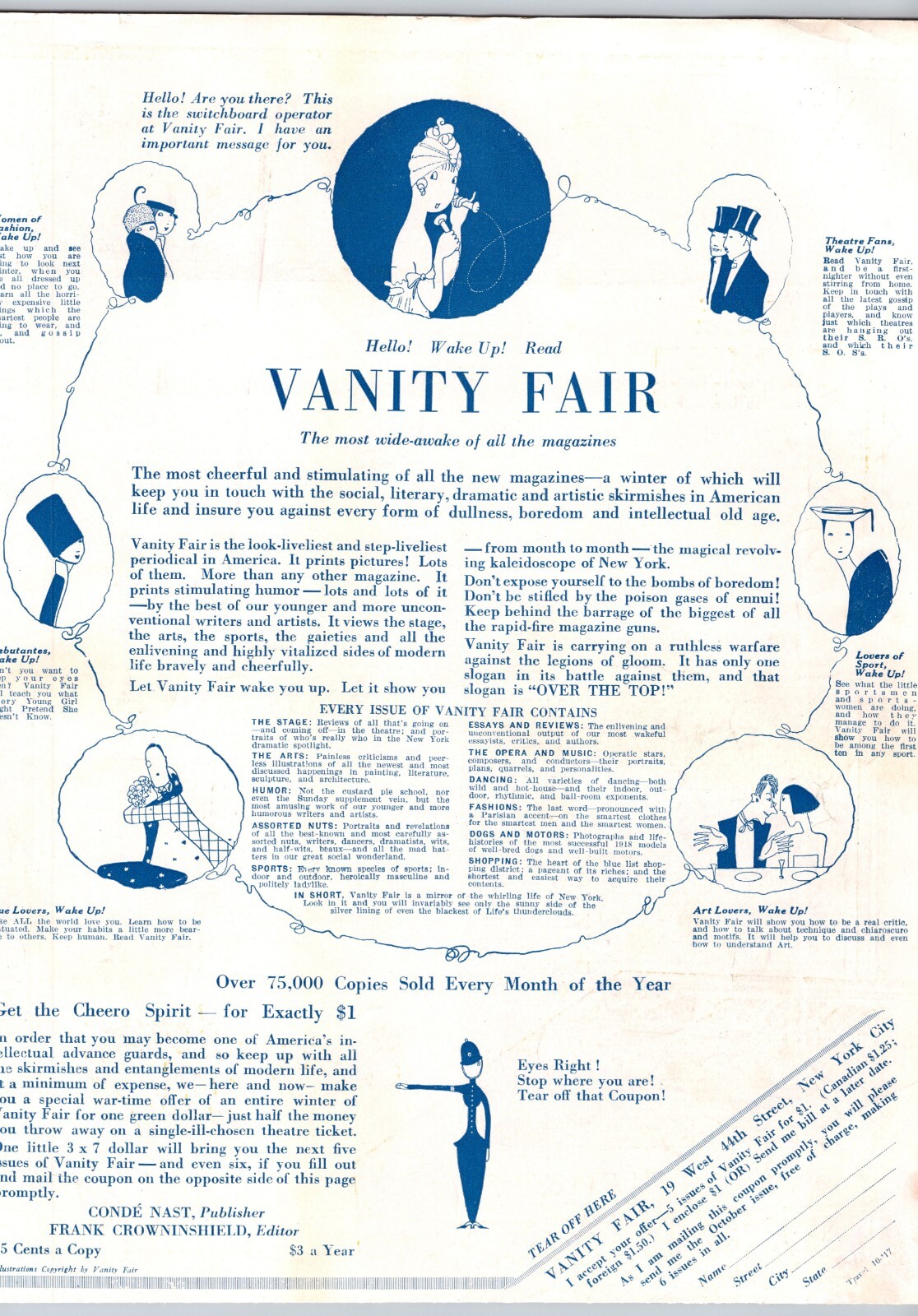 1917 Print Ad Conde Nast Publishers Vanity Fair Magazine Get the Cheerio Spirit
