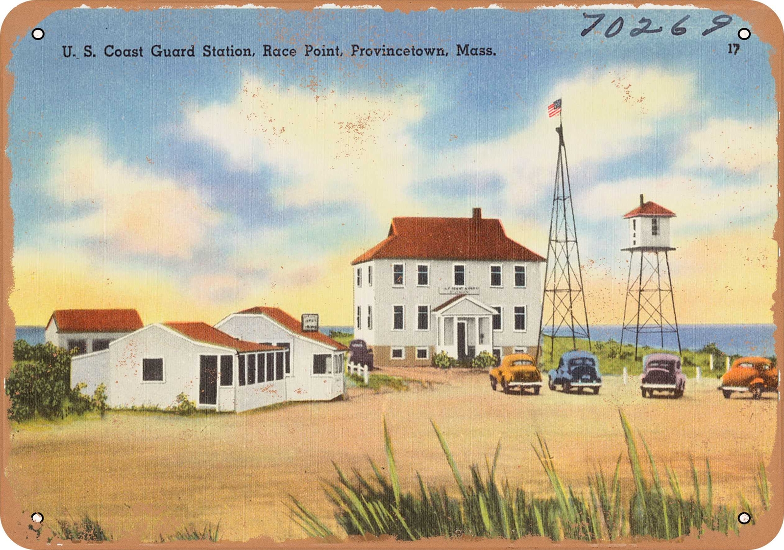 METAL SIGN – Massachusetts Postcard – U. S. Coast Guard Station, Race Point, Pr