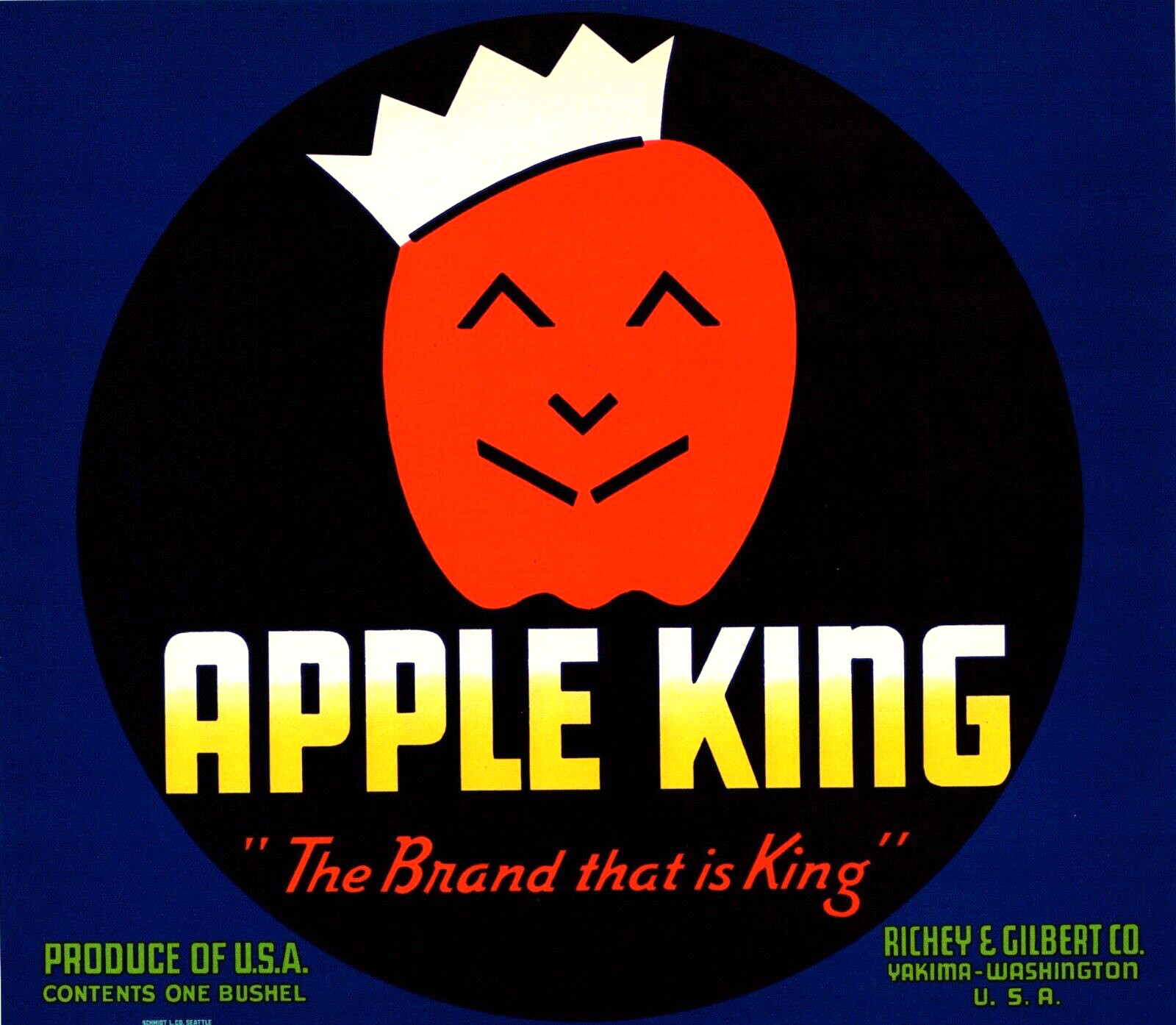 APPLE KING Brand Apples Original Fruit Crate Label – Yakima, Washington