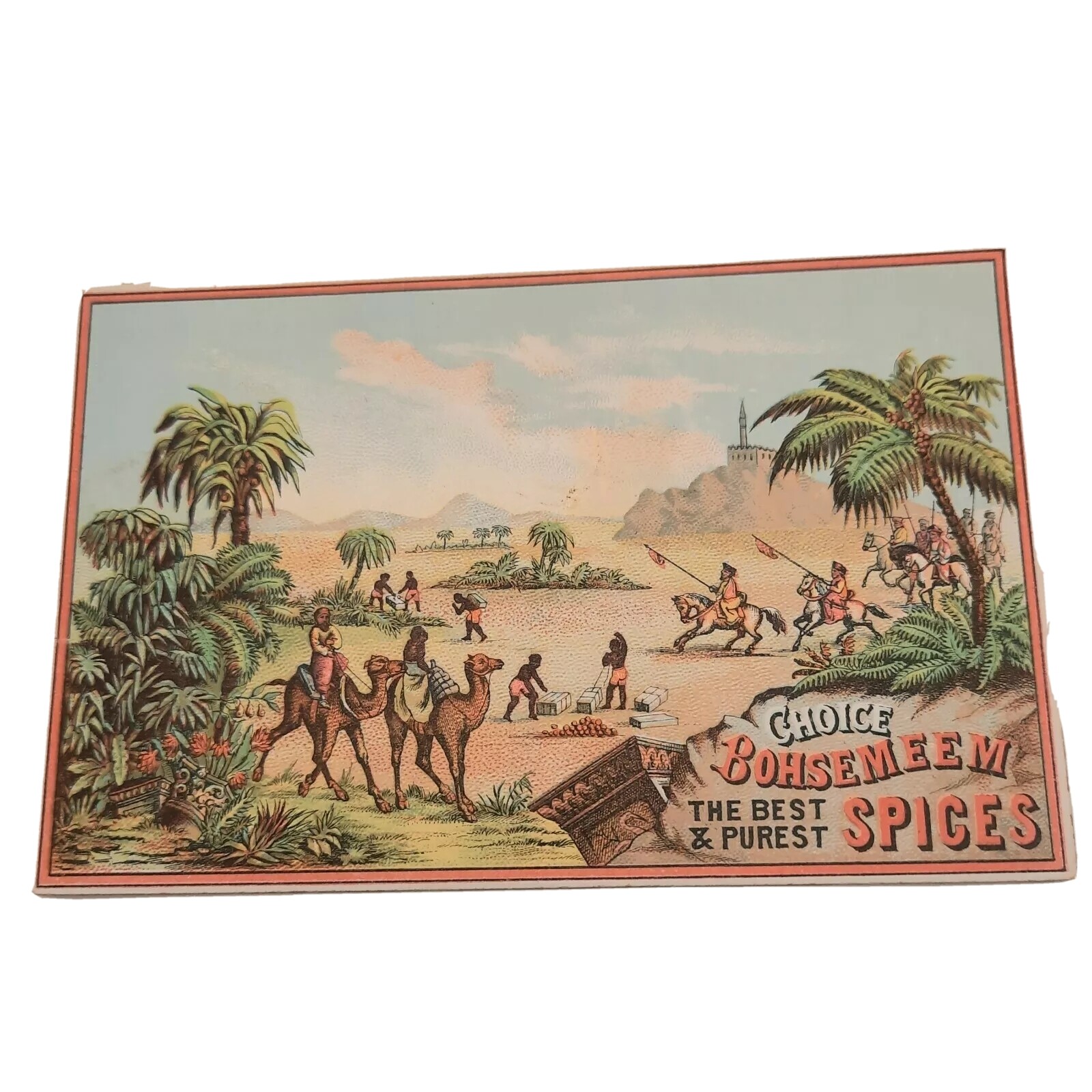 Antique Victorian Trade Card Choice Bohsemeem Spices Desert Camels 1880’s