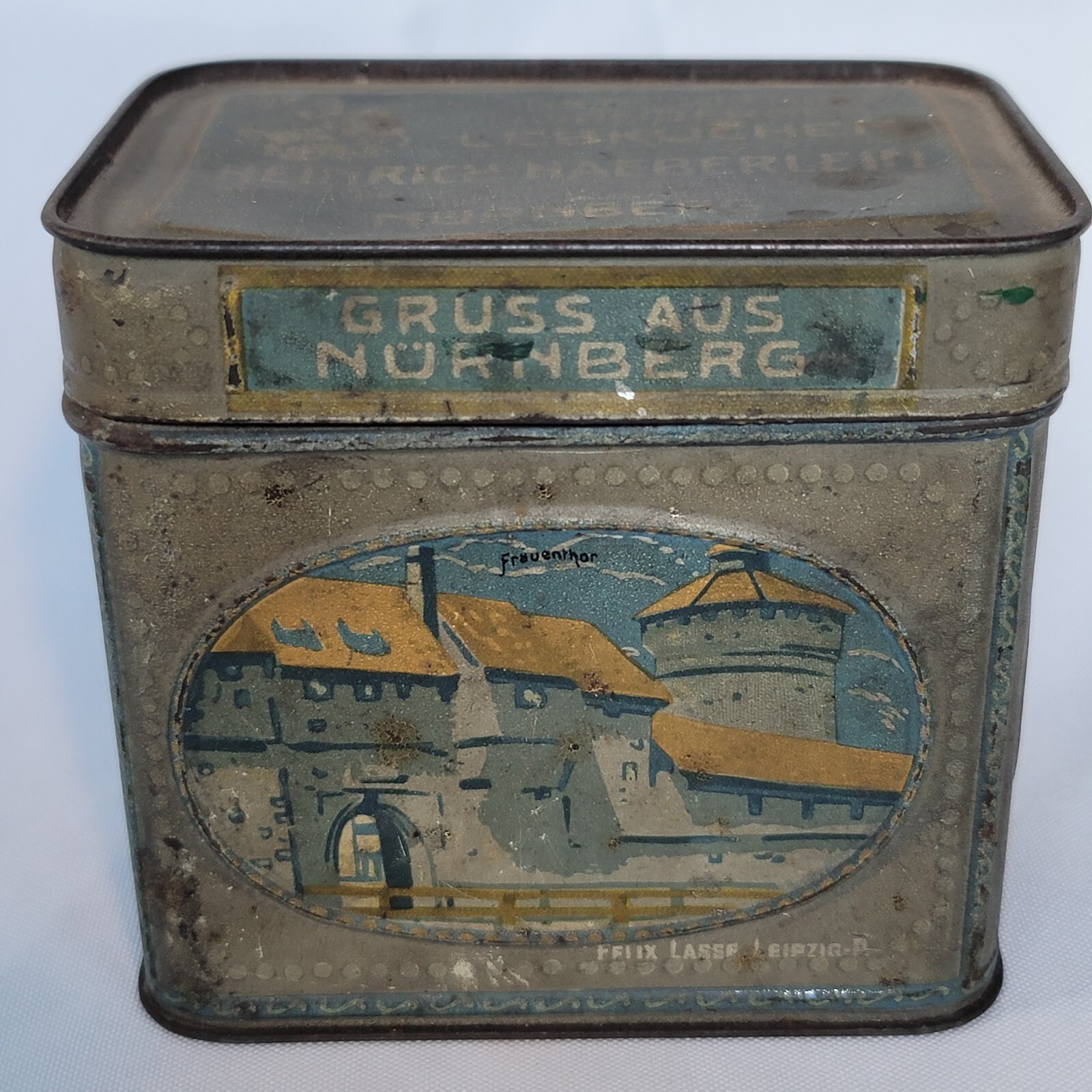 Vintage Lebkuchen Cookie Hinged Tin Heinrich Haeberlein Nurnberg RARE