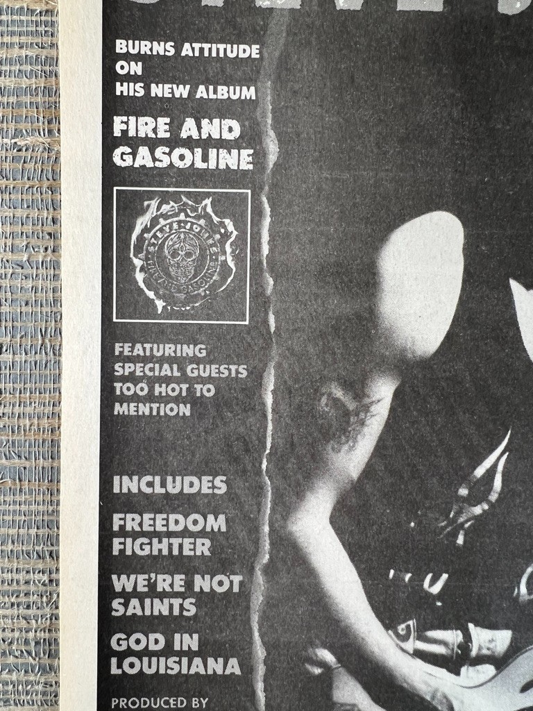 Steve Jones – Fire and Gasoline MCA Records Sex Pistols 1990 Vintage Print Ad