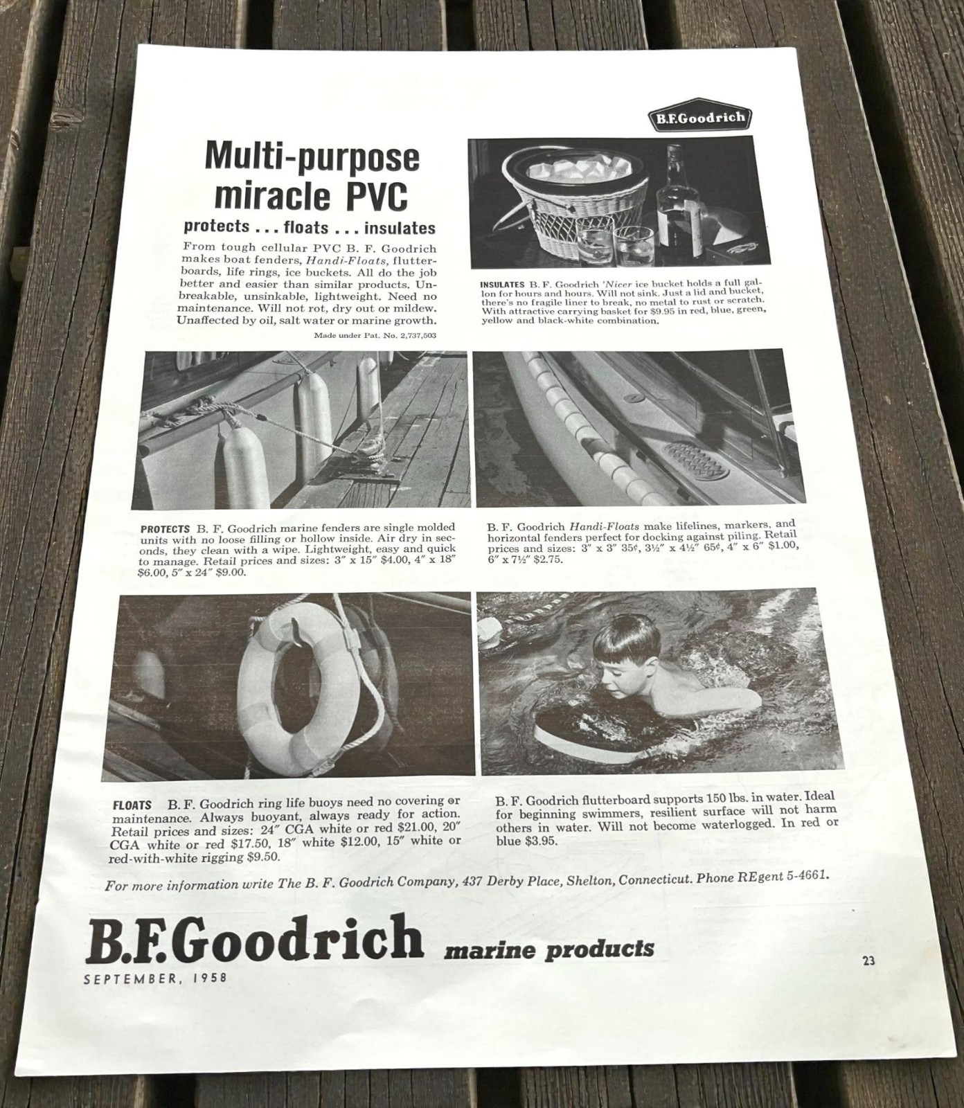 B.F. Goodrich Marine Products Vintage Print Ad 1950s Multi-Purpose Miracle PVC
