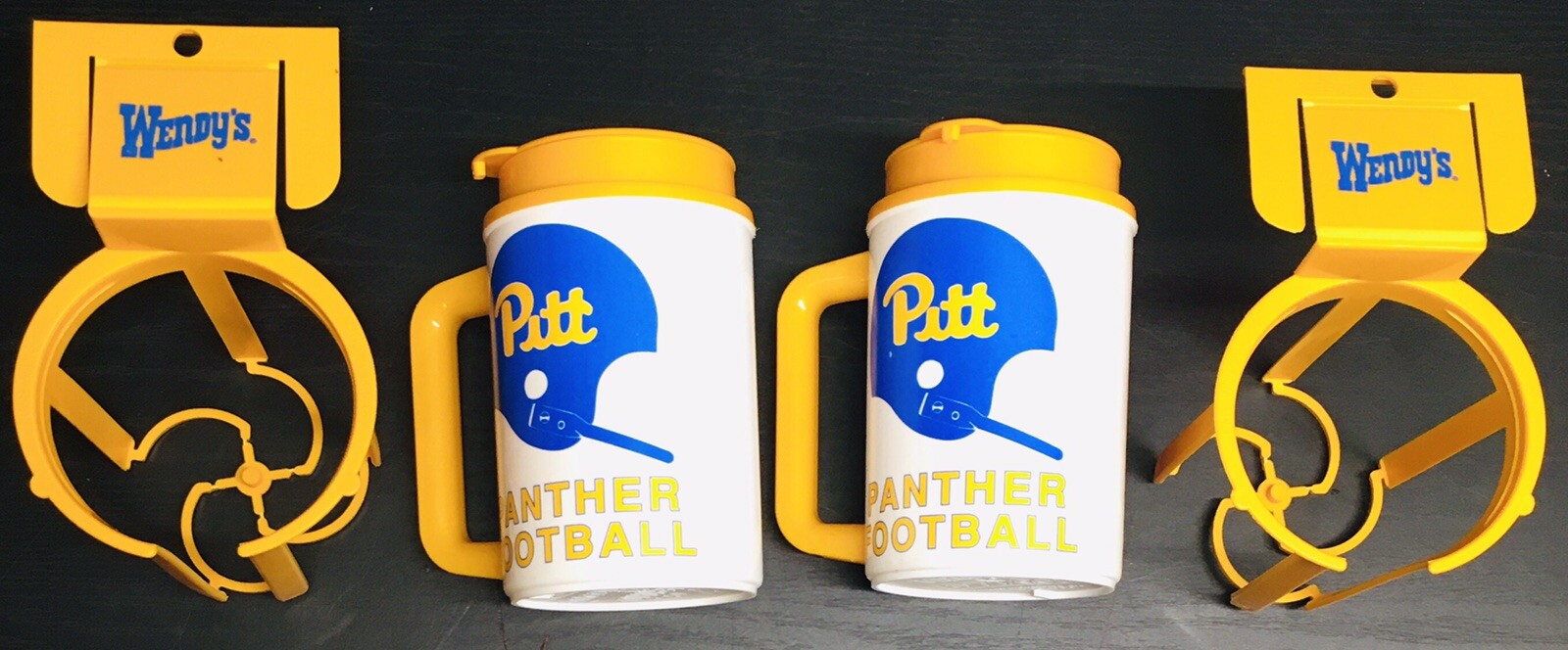 2 VERY RARE Vintage Wendy’s “PITT Panther Football” Whirley 22 oz Thermo Mugs