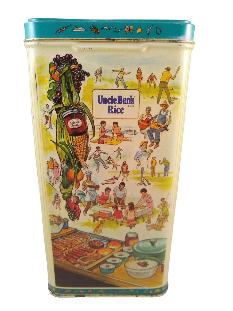 Collectible 1987 Uncle Bens Rice Tin Container with Hawaiian Fiesta Theme 1987