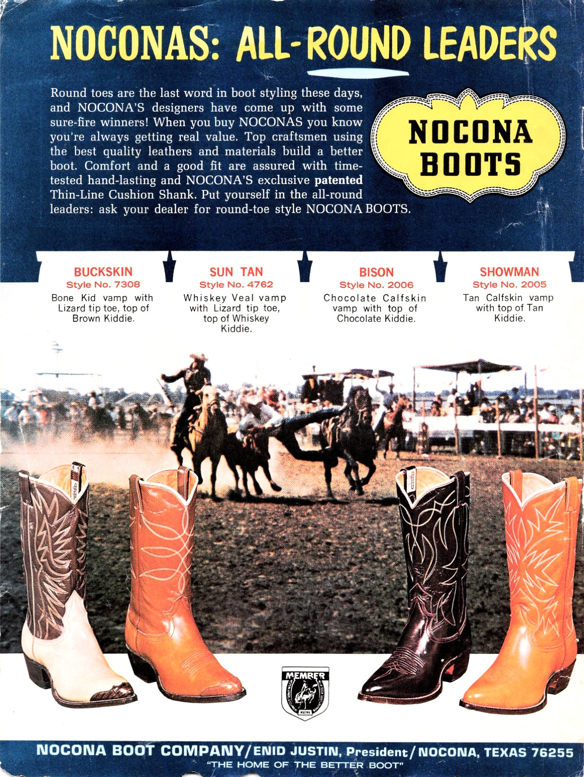Nocona Boots Cowboy Rodeo Ad Buckskin Sun Tan Bison Showman Vtg 1971 Mag Image