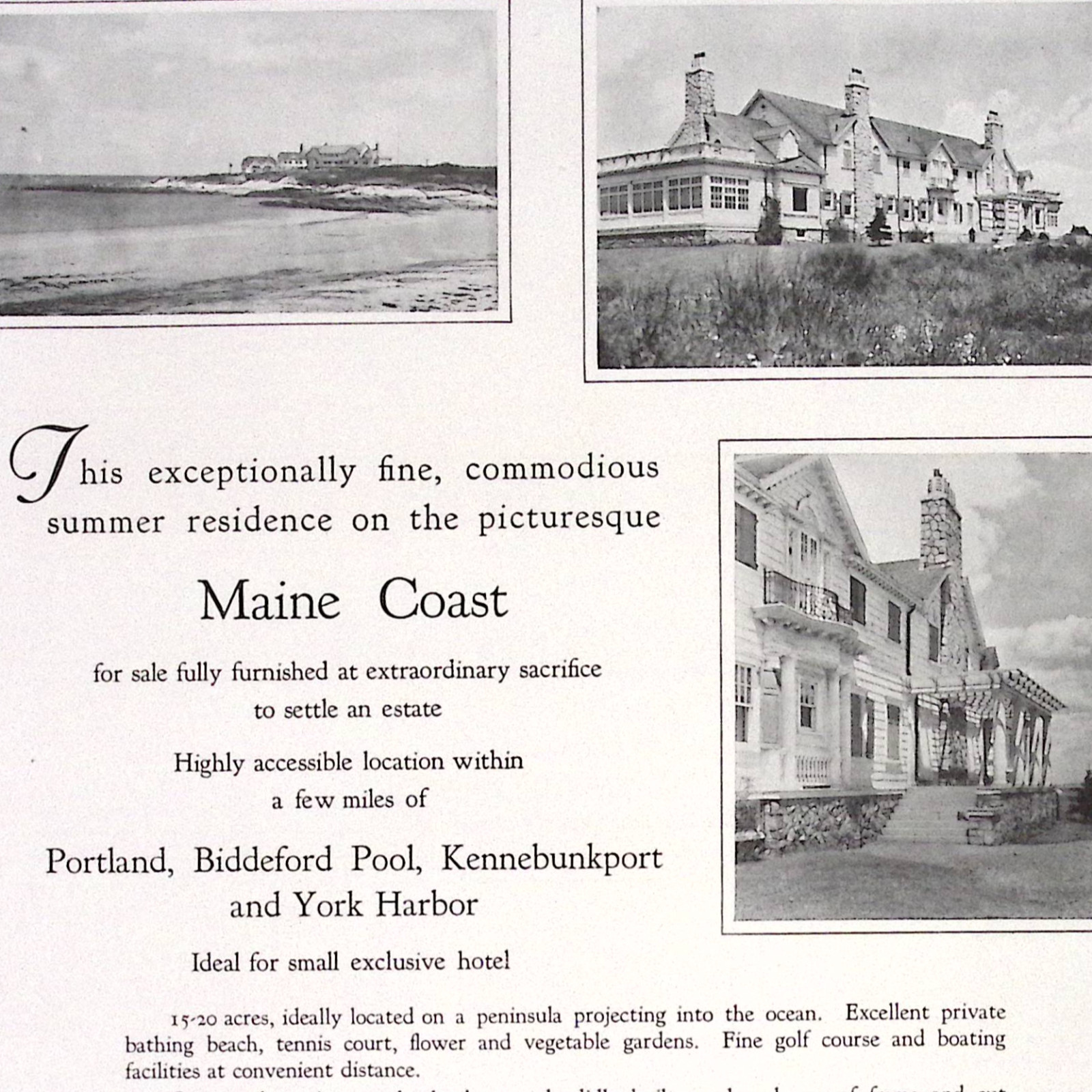 Maine Coastal Cottage Estate For Sale Biddeford Pool York Harbor 1928 Print Ad