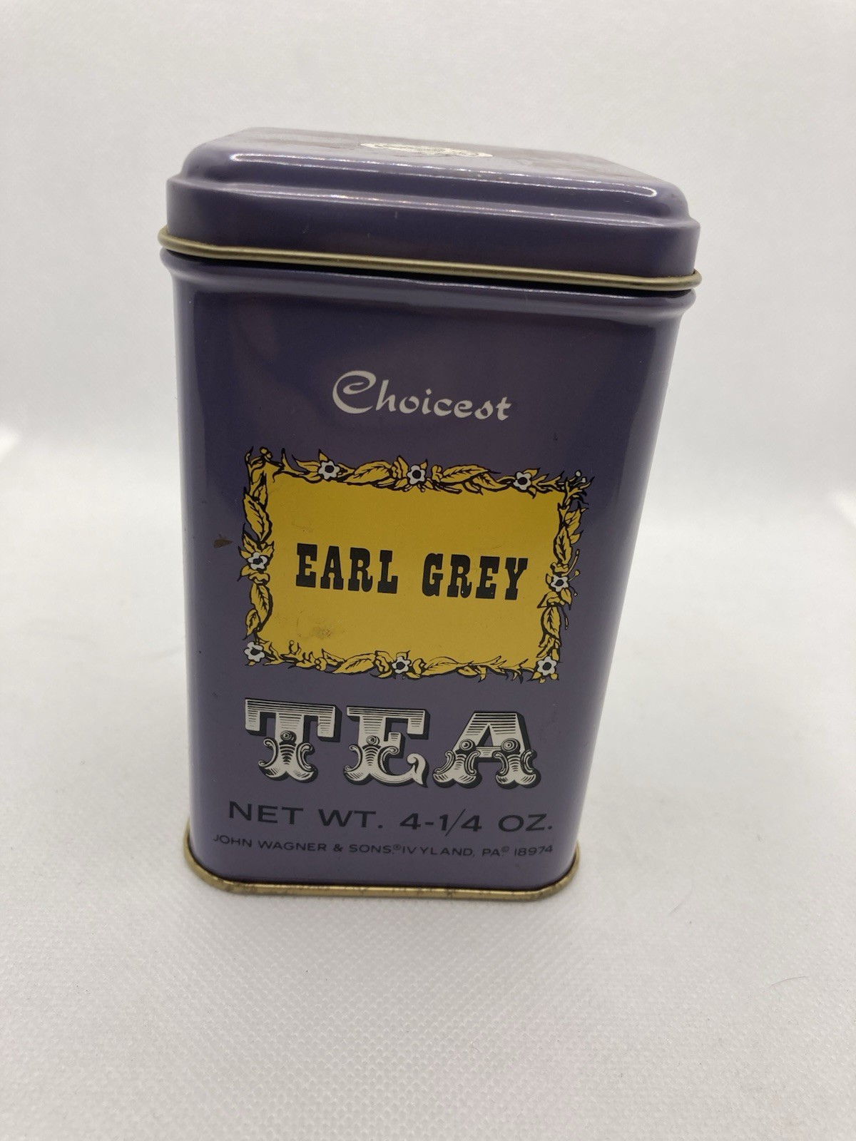 John Wagner and Sons Earl Grey Tea Tin 4 1/4 oz EMPTY Tin W/Paper And Bottom Lid