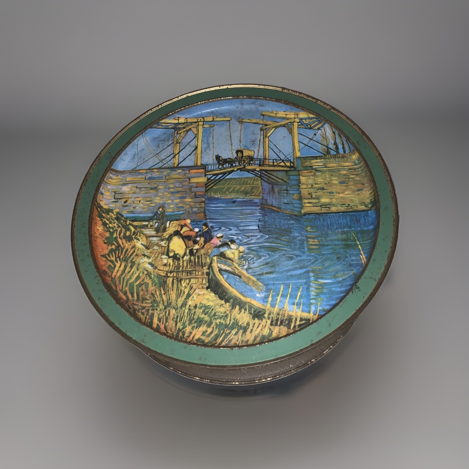 Vntg Vincent Van Gogh Landscape Large Round Tin Box From Sunshine Rare!