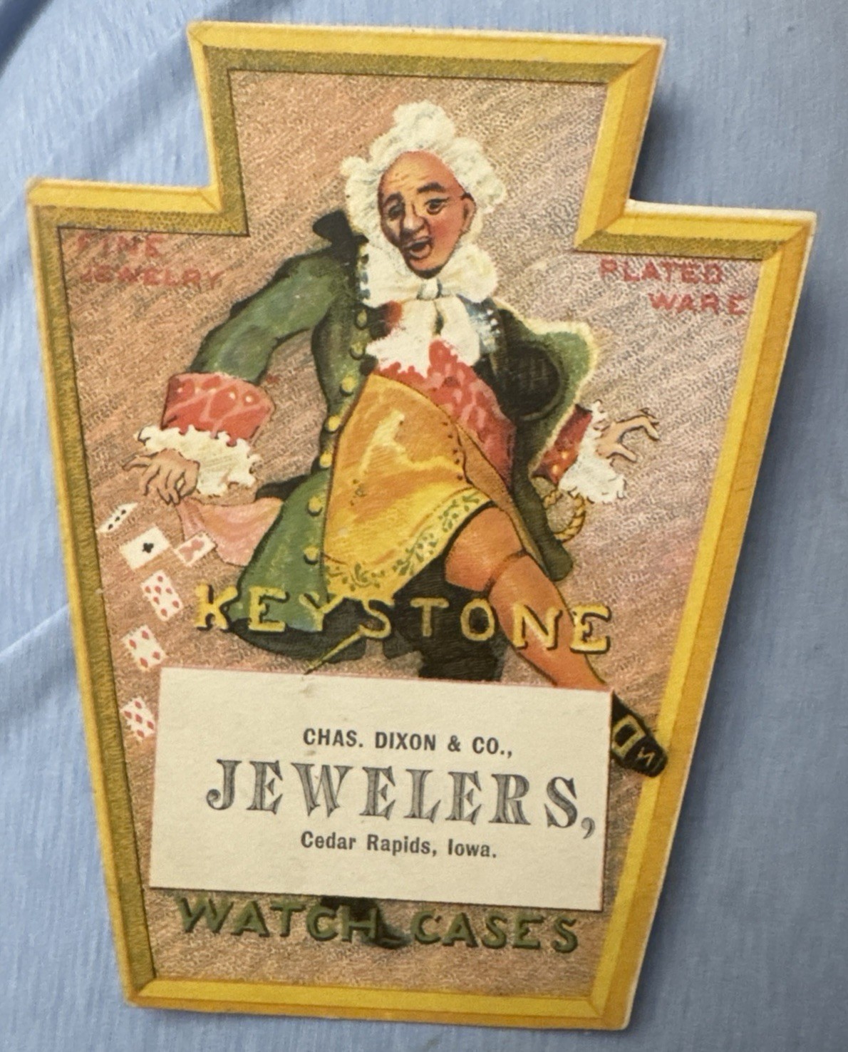 Antique Jewelers Trade Card Watches Cedar Rapids IA Die Cut Fine Jewelry VTC