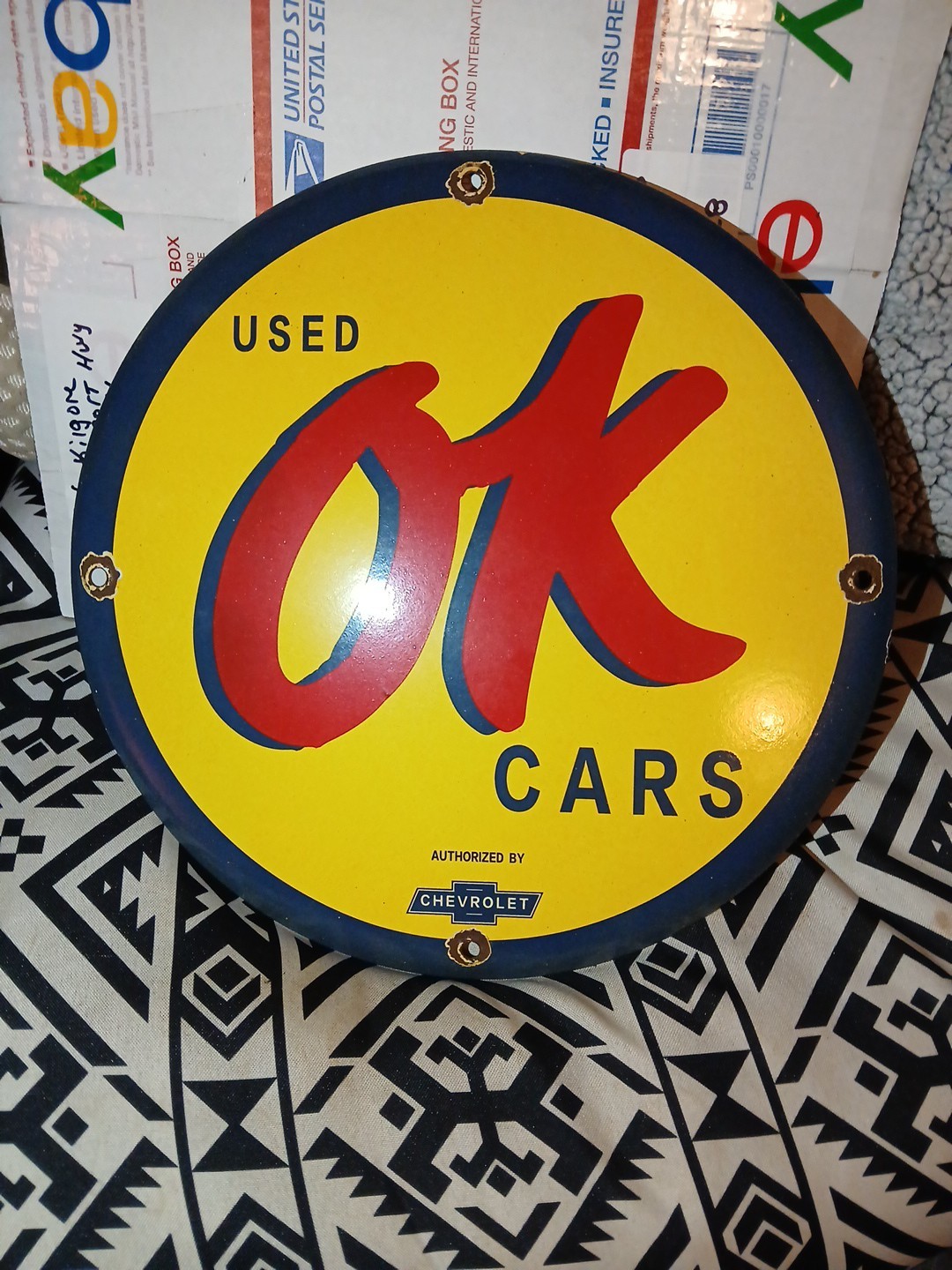 VINTAGE CHEVROLET PORCELAIN OLD SIGN OK USED CARS TRUCK SALES SERVICE DEALERSHIP